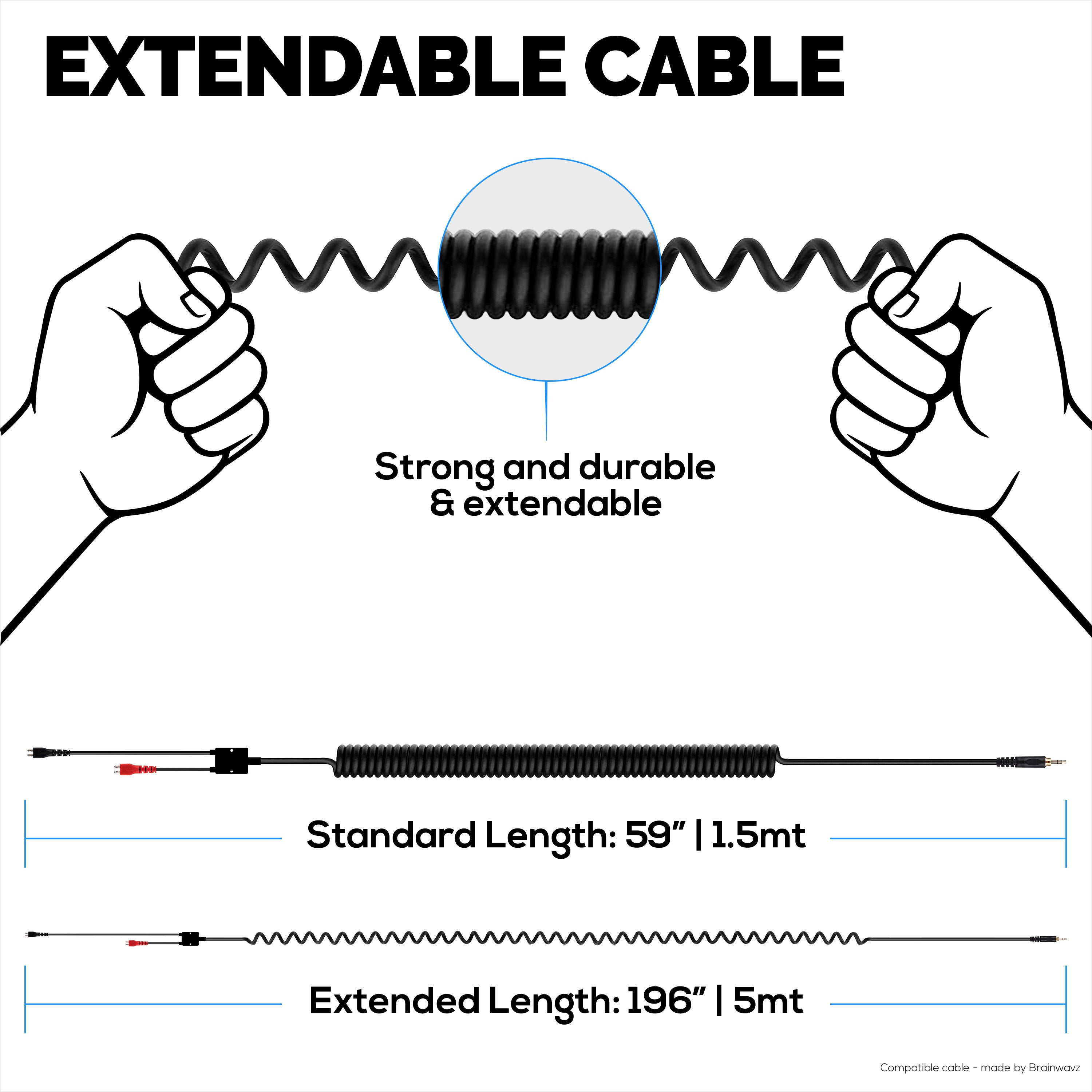 Coiled Replacement Audio Cable Compatible with Sennheiser HD25, HD560, HD540, HD480, HD430, HD414 &  HD250 Headsets -  3.5mm Gold Plated Jacks