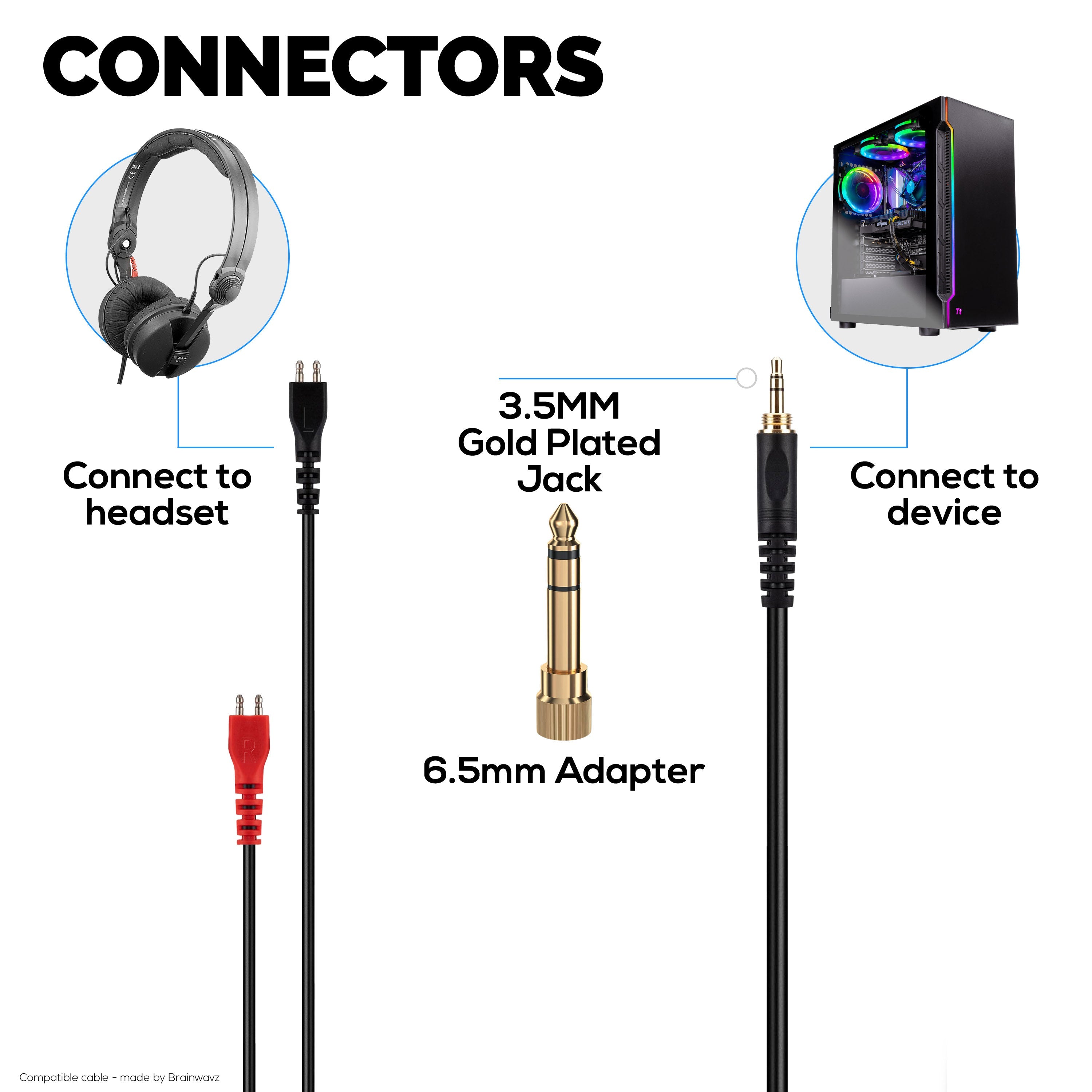 Coiled Replacement Audio Cable Compatible with Sennheiser HD25, HD560, HD540, HD480, HD430, HD414 &  HD250 Headsets -  3.5mm Gold Plated Jacks