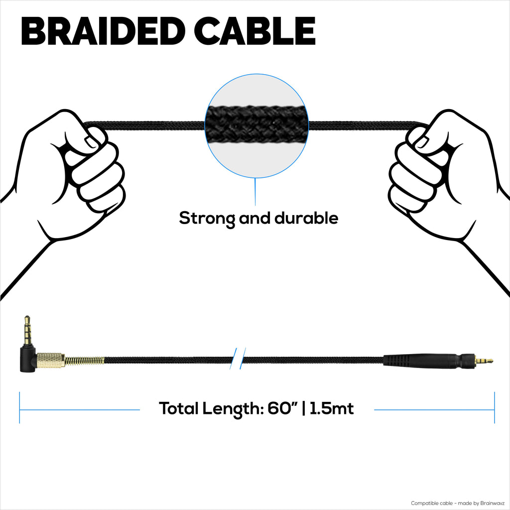 Replacement Audio Cable Compatible with Sennheiser GSP300, GSP350, GSP600 – Braided Nylon Cord, 3.5mm Right-Angle & 2.5mm Gold Plated Jacks