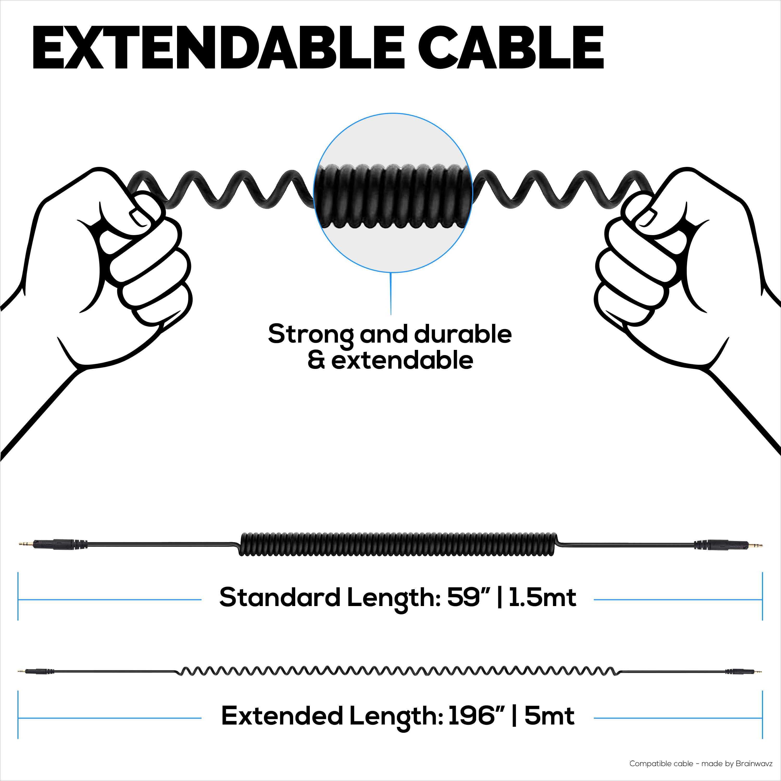 Coiled Replacement Audio Cable Compatible with Sony WH-1000XM5, 1000XM4, 1000XM3, 1000XM2, XB910N, CH700N, CH710N, MDR-XB950BT, XB950N1, 1000X