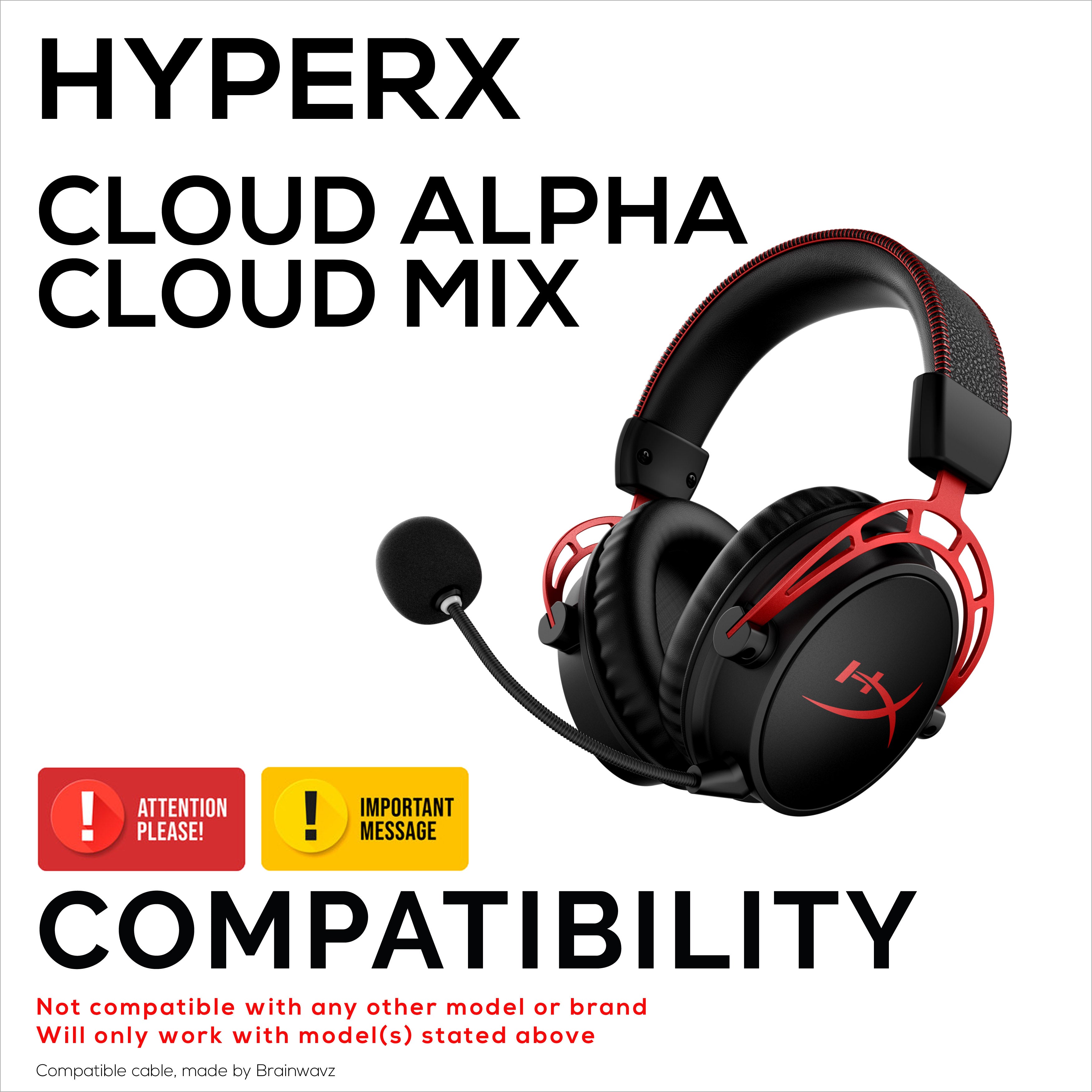 Replacement Audio Cable Compatible with Kingston HyperX Cloud Mix & Cloud Alpha Headsets – Inline Remote w/ Mute & Volume Control – Nylon Braided Cord w/ Gold Plated Connectors