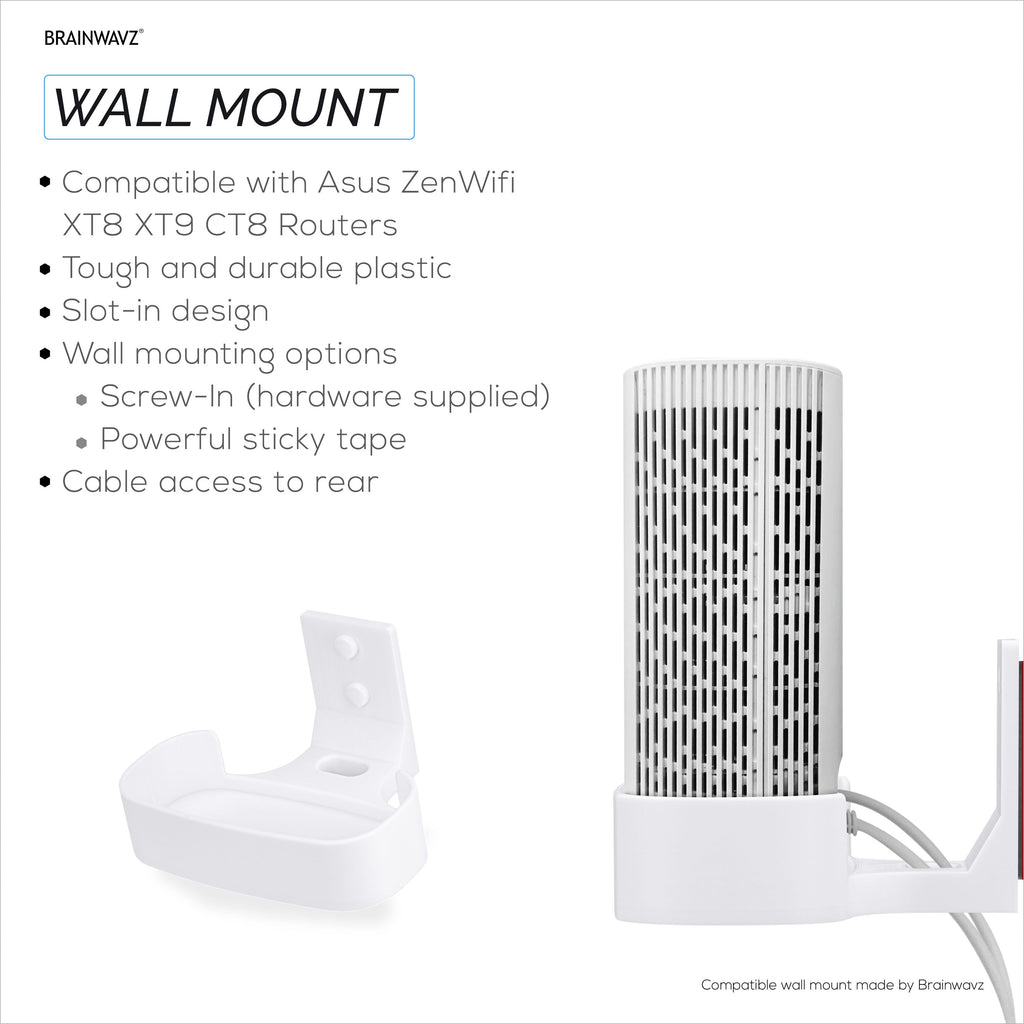 Adhesive Wall Mount for Asus ZenWifi XT8, XT9 & CT8 WiFi Router, Easy To Install Holder, Stick On & Screw In Mounting