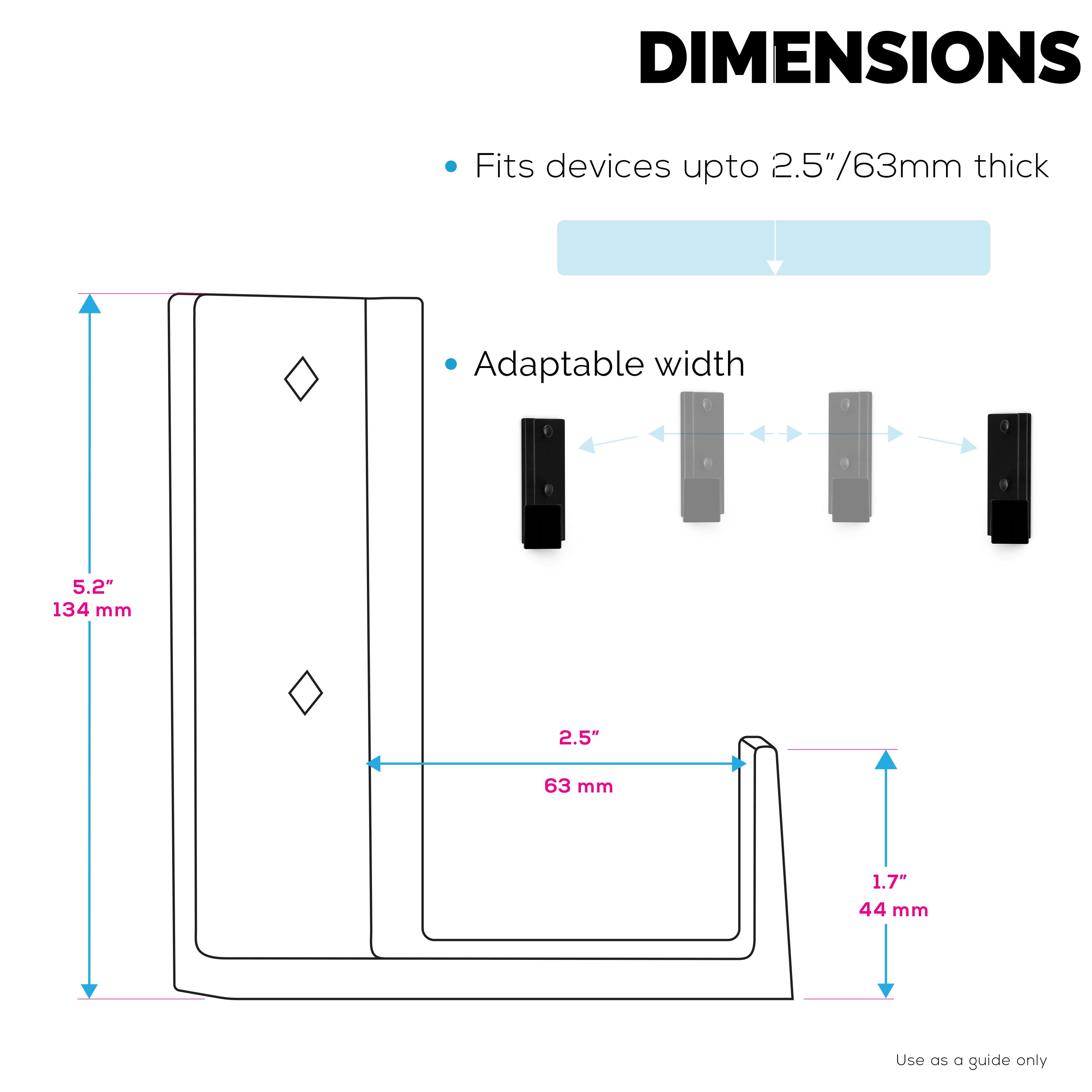 2.5" Corner Cable Box & Router Wall Mount Holder, Adhesive & Screw-In, for Network Switch, Modem, Mesh Wifi, Apple TV, Cameras, Speakers & More, Devices Up to 2.5" / 63mm Thick