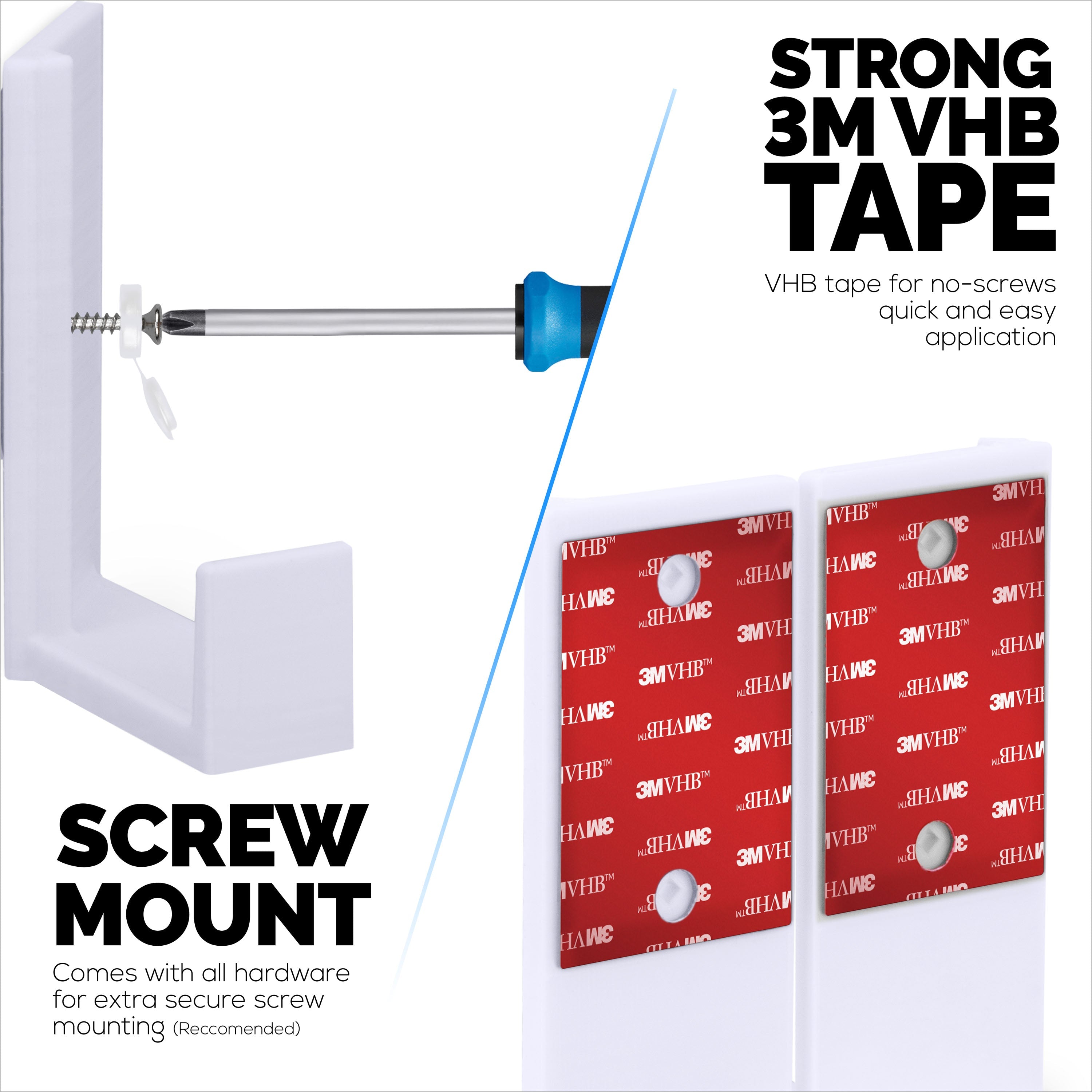2.5" Corner Cable Box & Router Wall Mount Holder, Adhesive & Screw-In, for Network Switch, Modem, Mesh Wifi, Apple TV, Cameras, Speakers & More, Devices Up to 2.5" / 63mm Thick
