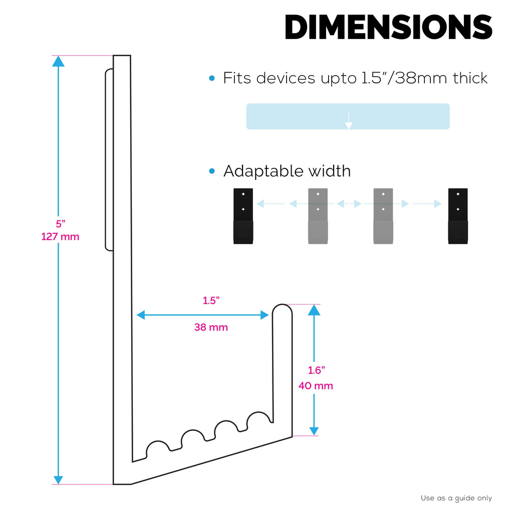 1.5" Cable Box Wall Mount Hanger Holder, for Routers, Laptops, Modem, Mesh Wifi, Apple TV, Network Switch & More, For Devices Upto 1.5" / 38mm Wide, Adhesive & Screw-In
