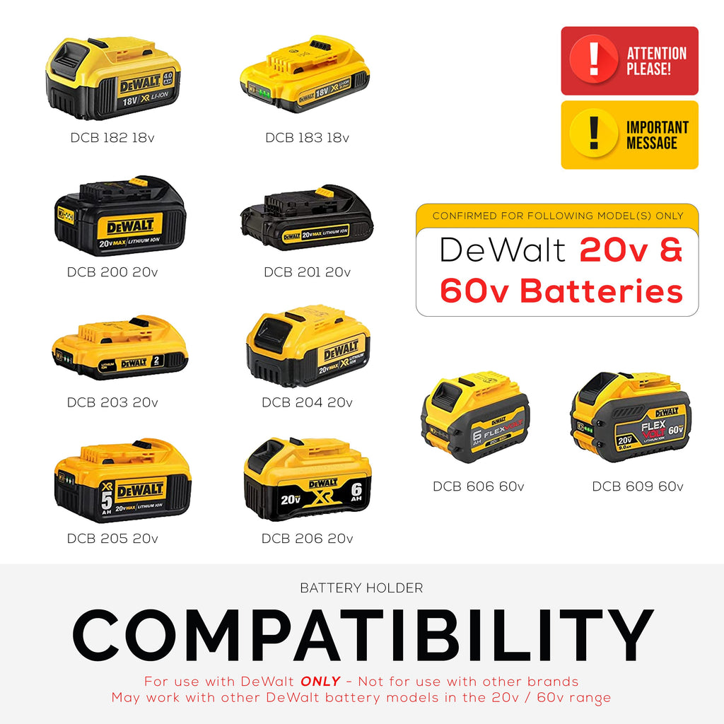Desktop Battery Holder for Dewalt 20V / 60V Cordless Batteries With Tool & Pen Storage Organizer Compartment, Fits DCB200 DCB203 DCB205 DCB206 DCB606 DCB 609 Batteries