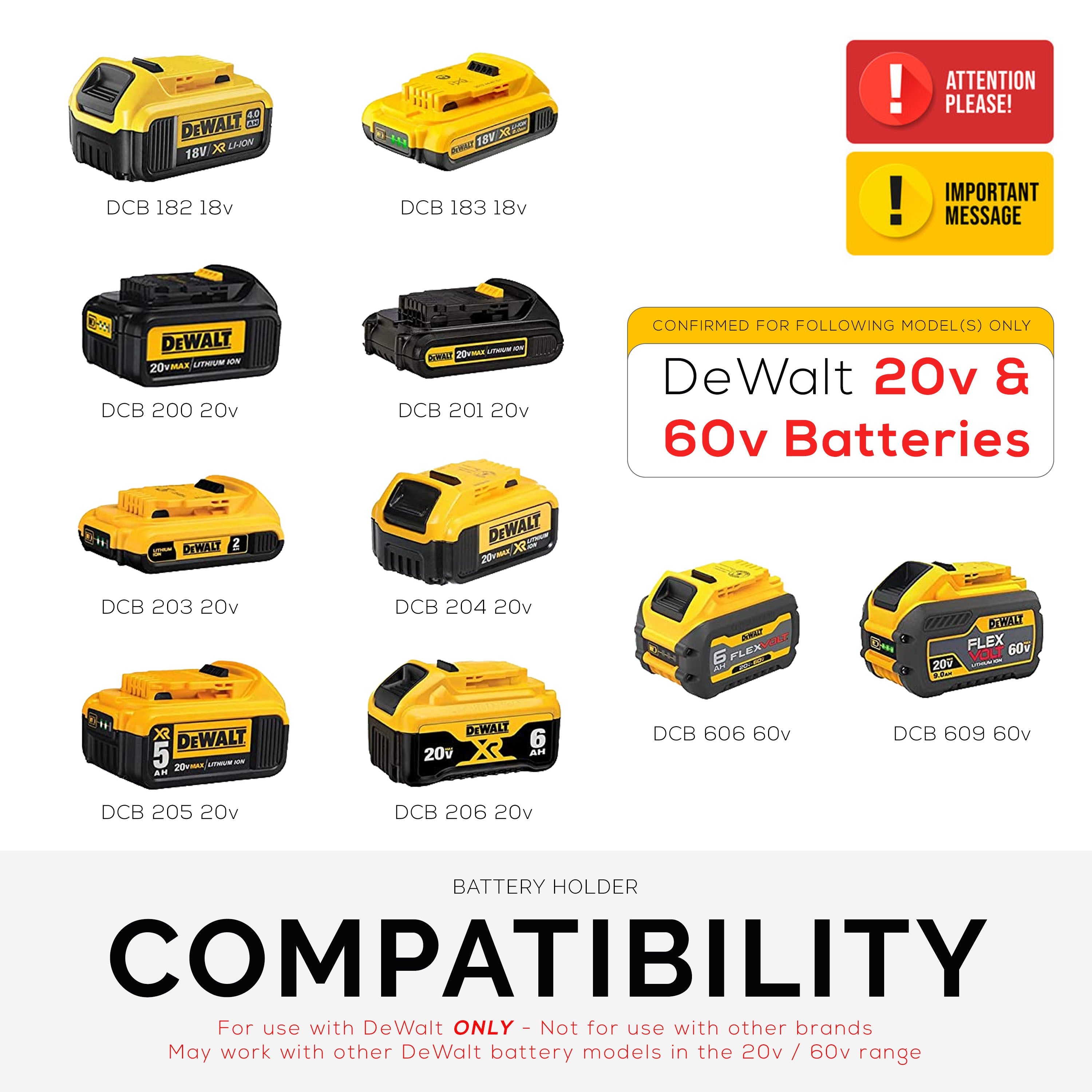 Desktop Battery Holder for Dewalt 20V / 60V Cordless Batteries With Tool & Pen Storage Organizer Compartment, Fits DCB200 DCB203 DCB205 DCB206 DCB606 DCB 609 Batteries