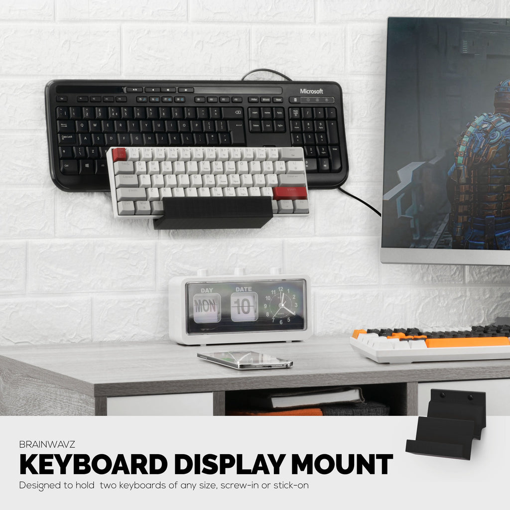 Dual Gaming Keyboard Stand for Wall Mounting - Adhesive or Screw Mount Installation - Stylish and Space Saving Solution for Gamers, Home & Office (KBW03)