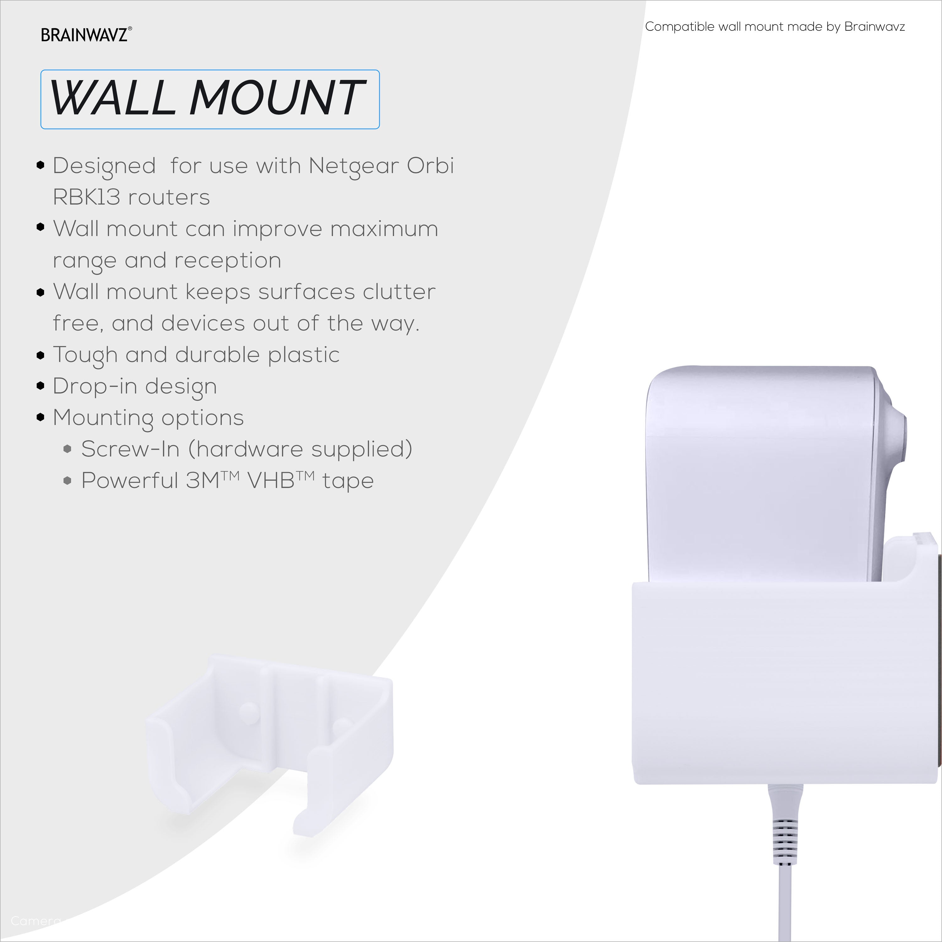 Adhesive Wall Mount For Netgear Orbi RBK13 Router, Strong VHB Adhesive, Easy to Install, Reduce Interference & Increase Range, Stick On & Screw-in Mounting