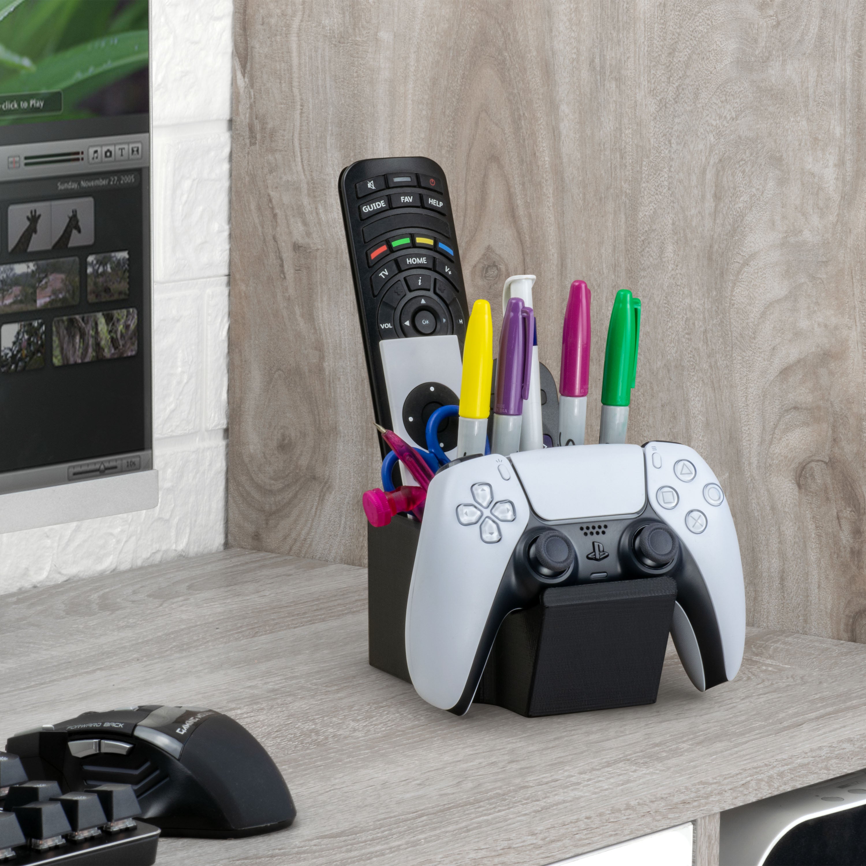 Game Controller, TV Remote Control & Pens Pencils Stationery Storage Desktop Organizer Holder, Universal Design for Xbox ONE PS5 PS4 PC Gamepads (D04)