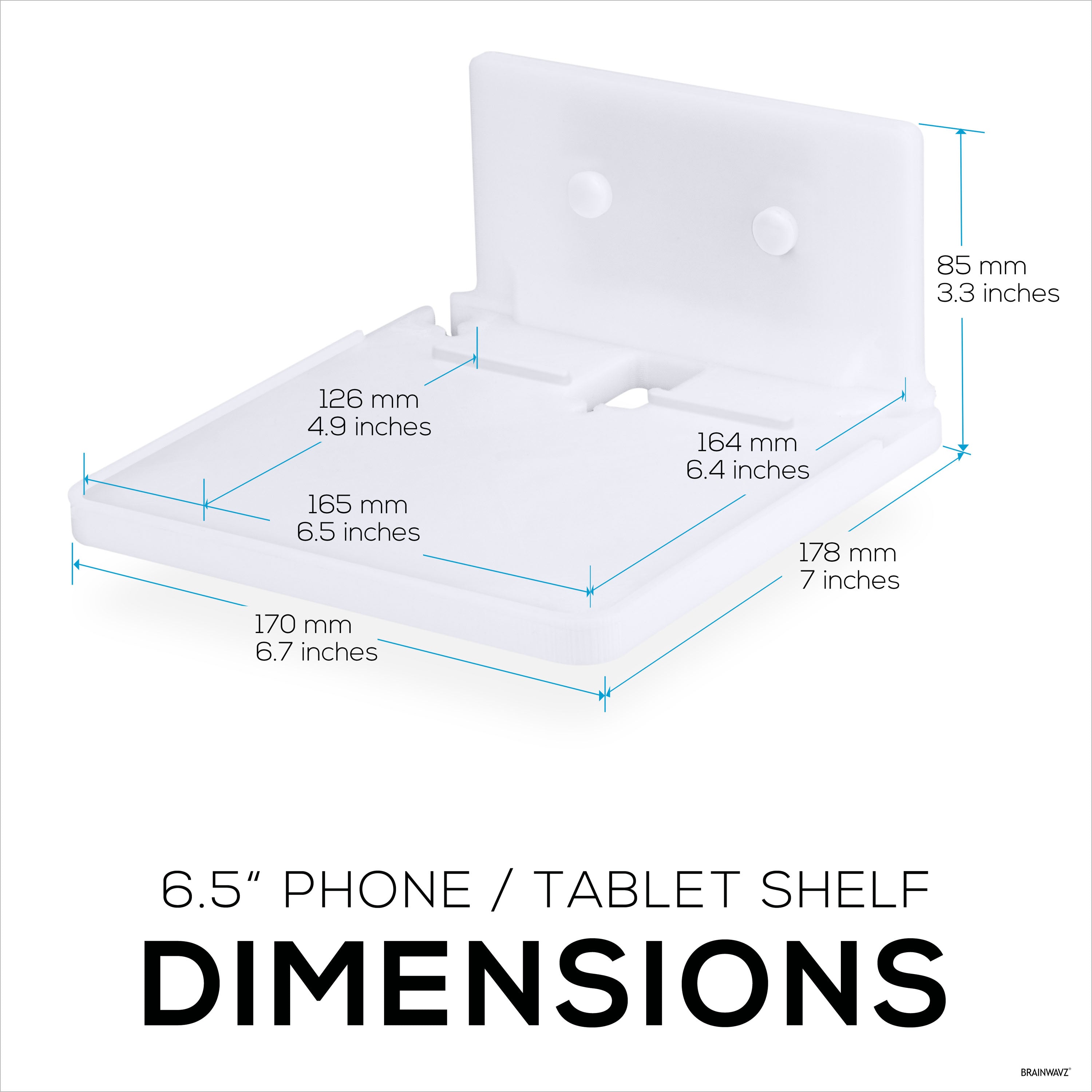 6.5" Floating Shelf with Tablet & Phone Wall Mount Holder ideal for Bedside, Kitchens, Bathrooms, Can also Hold Books, Plants, Cameras & Speakers