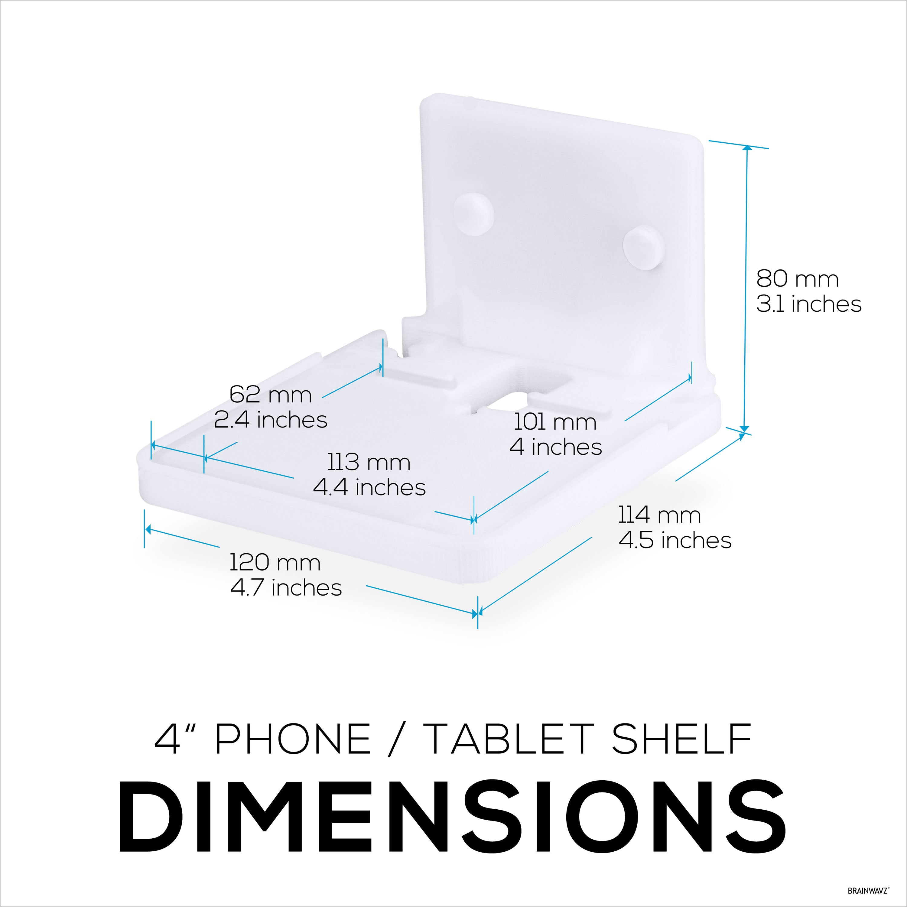 4" Small Wall Mount Shelf with Tablet & Phone Holder, Use for Baby Monitors, Bedside, Decor, Cameras, Speakers & More, Adhesive & Screw-in