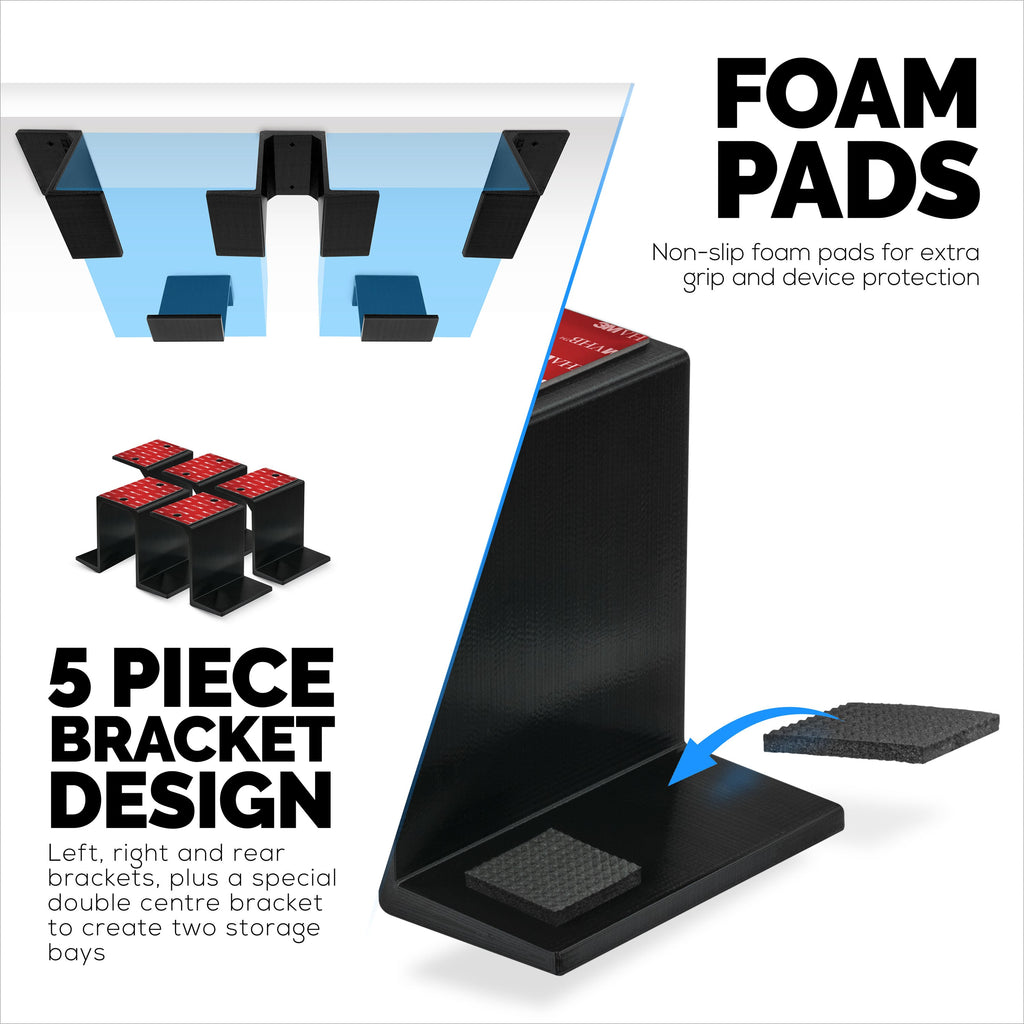 Twin Under Desk Laptop & Device Holder Mount, Adhesive & Screw In, Devices upto 3" Like Small Computers Laptops Macbook Surface Keyboard Routers Modems Cable Box Network Switch & More