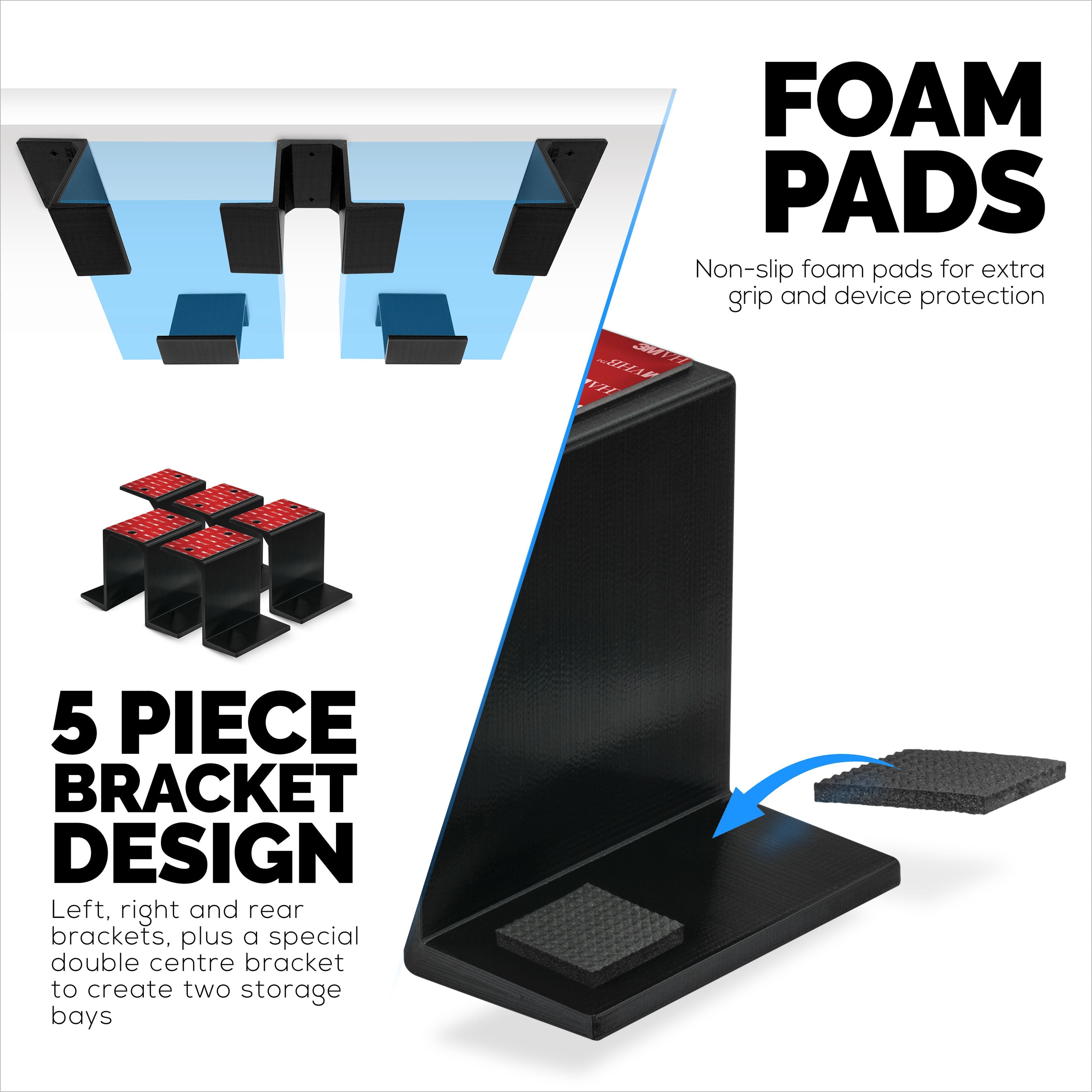 Twin Under Desk Laptop & Device Holder Mount, Adhesive & Screw In, Devices upto 3" Like Small Computers Laptops Macbook Surface Keyboard Routers Modems Cable Box Network Switch & More