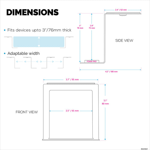 3” Metal Under Desk Laptop, Cable Box & Router Holder Mount, Adhesive & Screw In, Holds upto 3" Devices Like Small Computers, Macbook, Surface, Keyboard, Network Switch, Modems & More