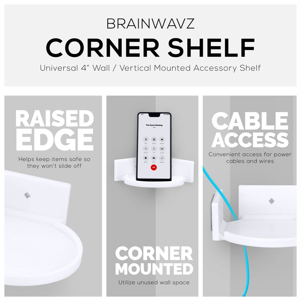 4” Small Floating Shelf, Adhesive & Screw In, For Bluetooth Speakers, Cameras, Plants, Toys, Books & More, Easy to Install Shelves Wall Mount (White)