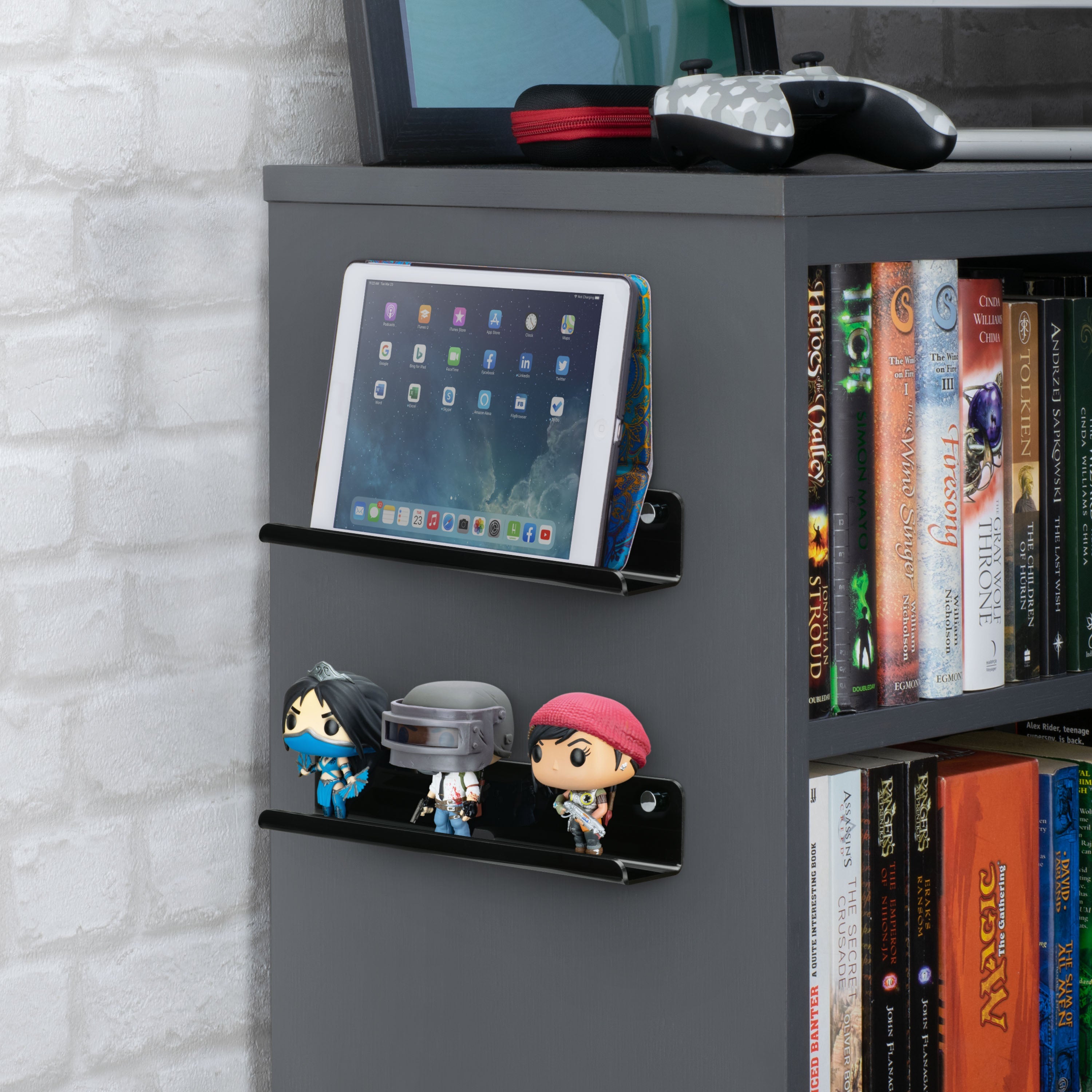 2-Pack 12" Slim Floating Shelf Mount, Adhesive or Screw Mount, for Tablets, Vinyl Records, Picture Frames, Phones, Universal Holder Shelves