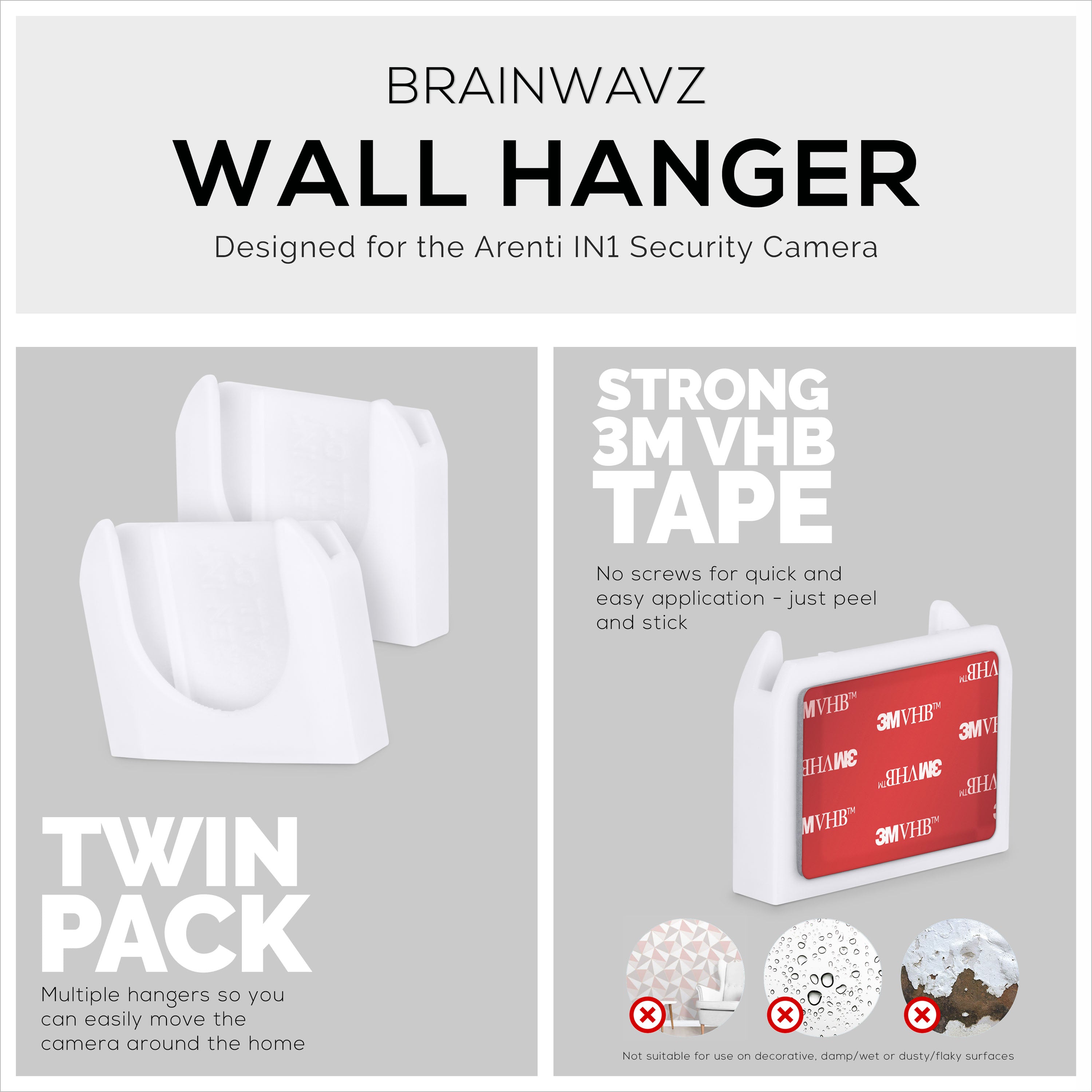 2-Pack Wall Mount For Arenti IN1 Security Camera Wall Mount, Adhesive Holder, Easy to Install Bracket, No Screws or Drilling