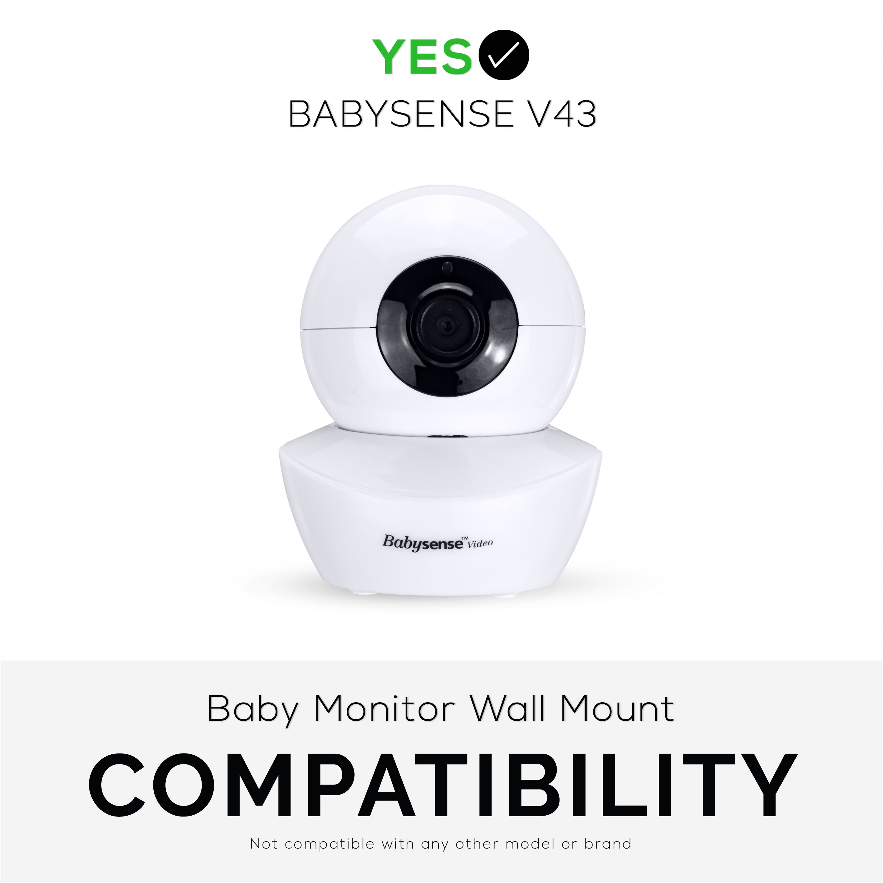 Wall Mount for BabySense V43 Baby Monitor Camera - Adhesive Holder, Easy to Install, No Tools Needed, No Mess, No Drilling, Strong Mount, White