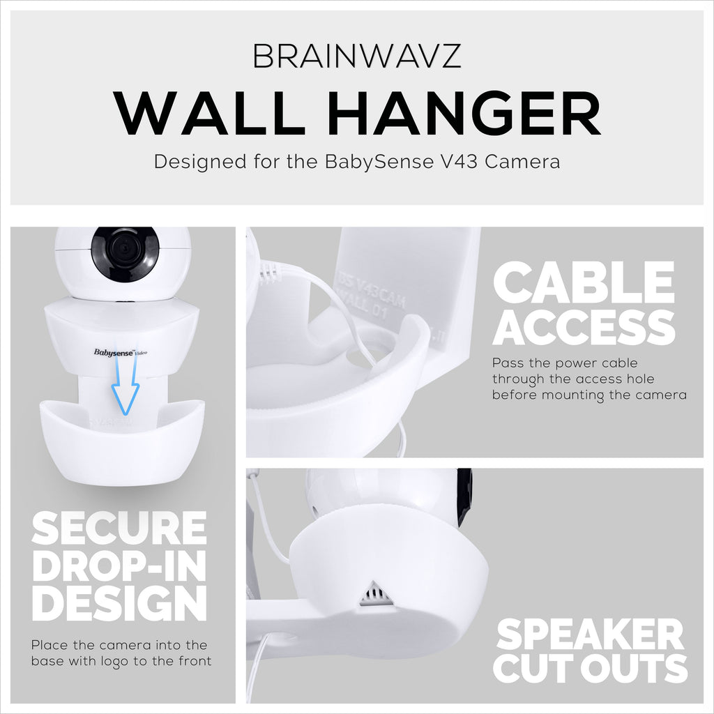 Wall Mount for BabySense V43 Baby Monitor Camera - Adhesive Holder, Easy to Install, No Tools Needed, No Mess, No Drilling, Strong Mount, White