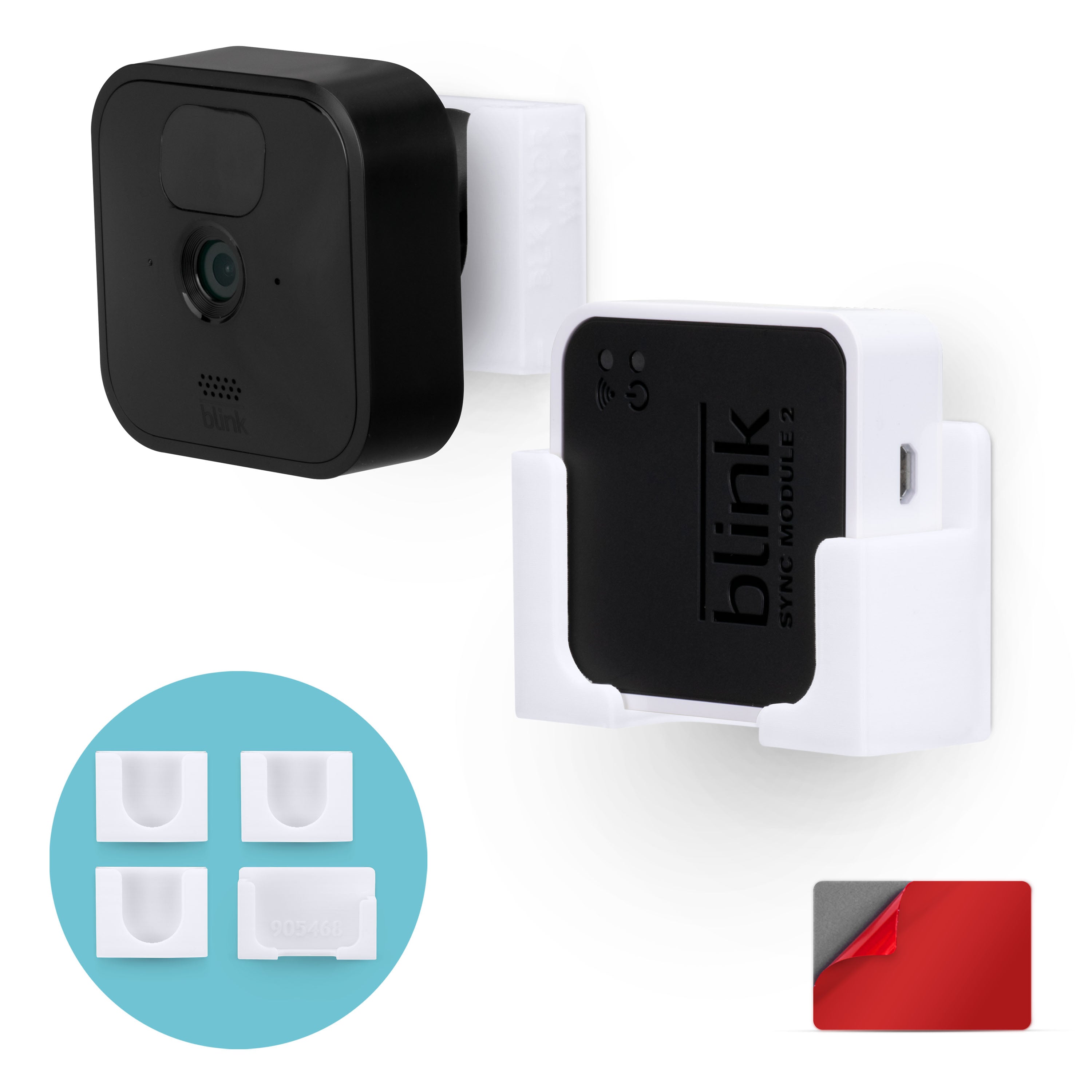 Adhesive Blink Outdoor Indoor (3rd Gen) & Sync Module Camera Mount, 3+1 Pack Holder, No Hassle Installation, No Screws, No Mess Bracket Stand