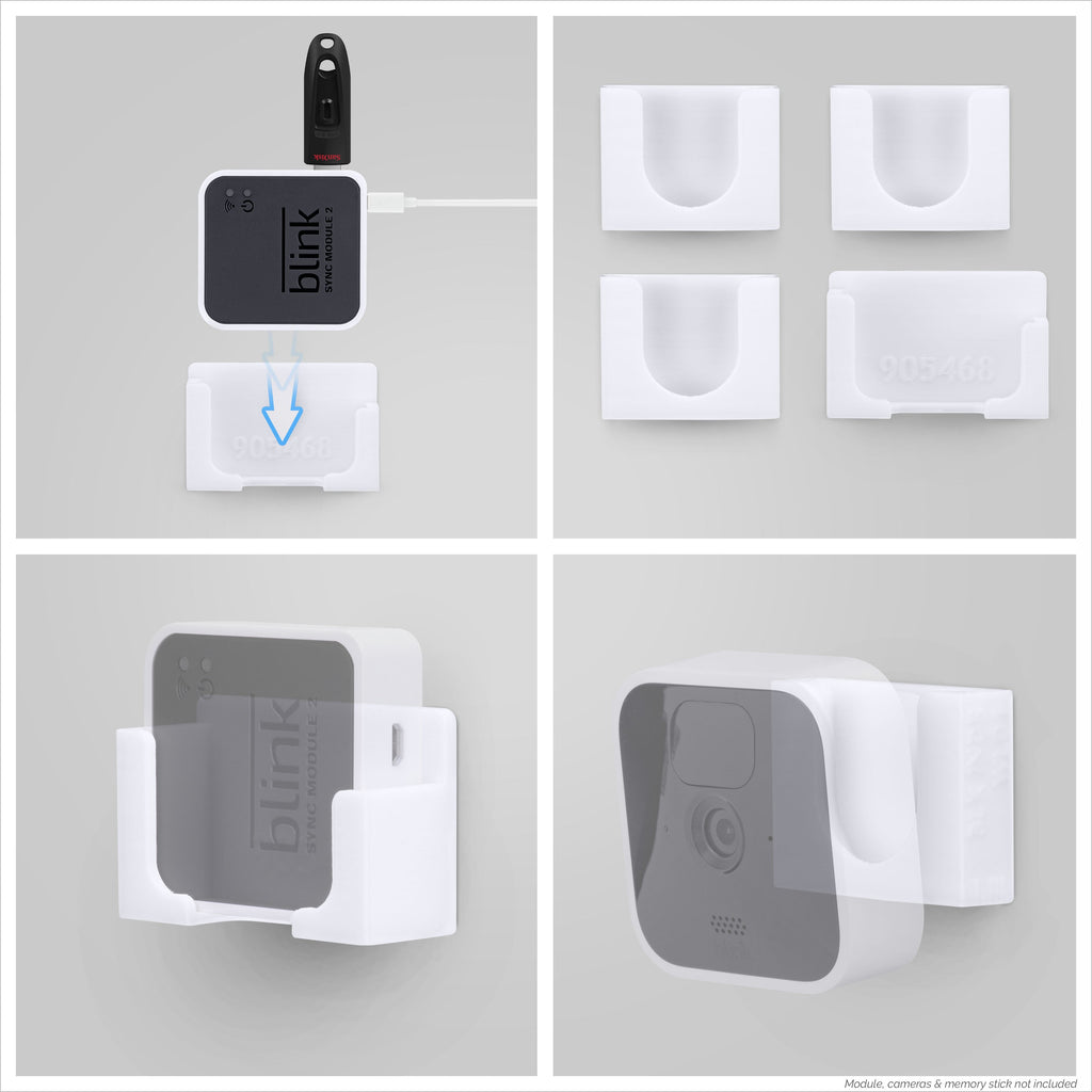 Adhesive Blink Outdoor Indoor (3rd Gen) & Sync Module Camera Mount, 3+1 Pack Holder, No Hassle Installation, No Screws, No Mess Bracket Stand