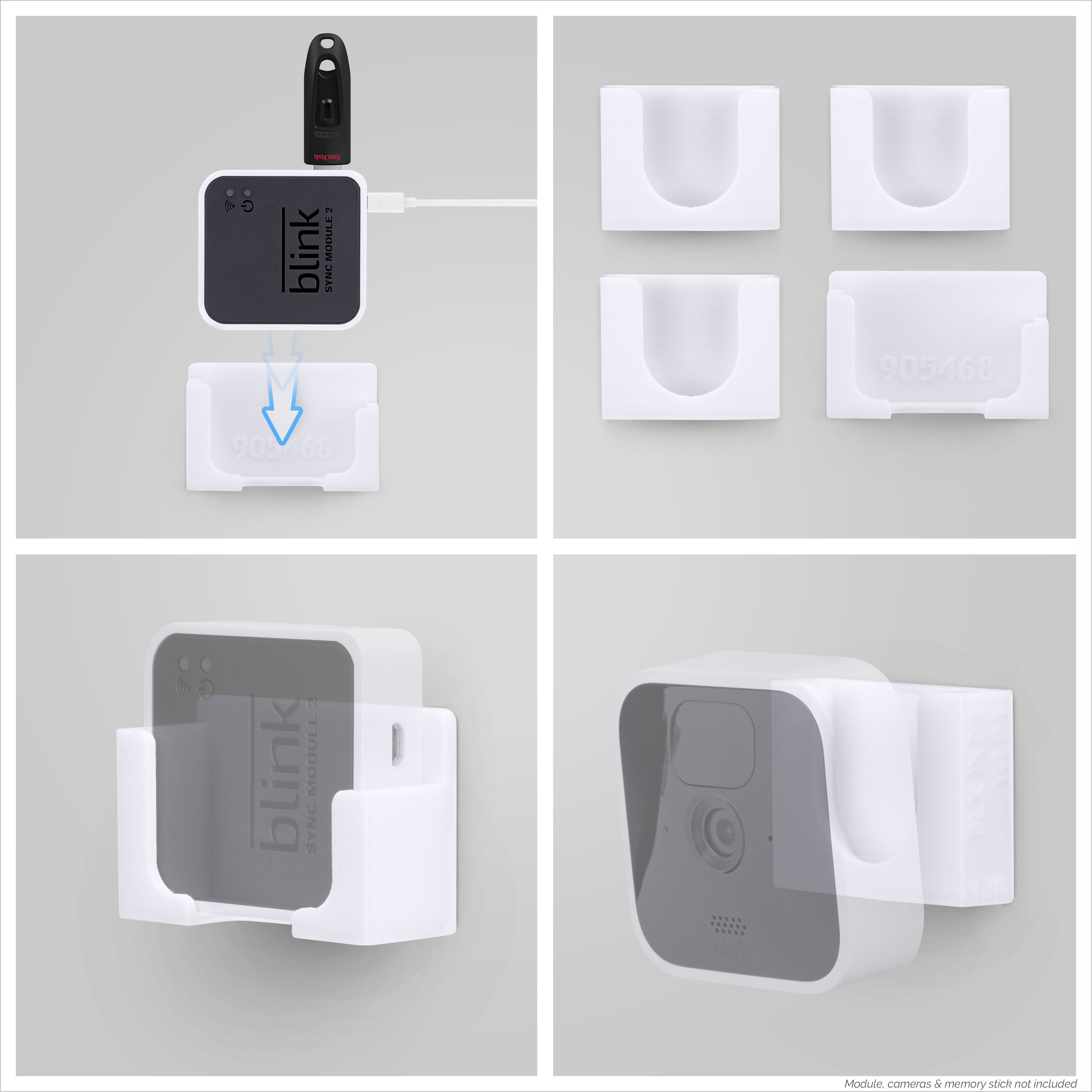 Adhesive Blink Outdoor Indoor (3rd Gen) & Sync Module Camera Mount, 3+1 Pack Holder, No Hassle Installation, No Screws, No Mess Bracket Stand