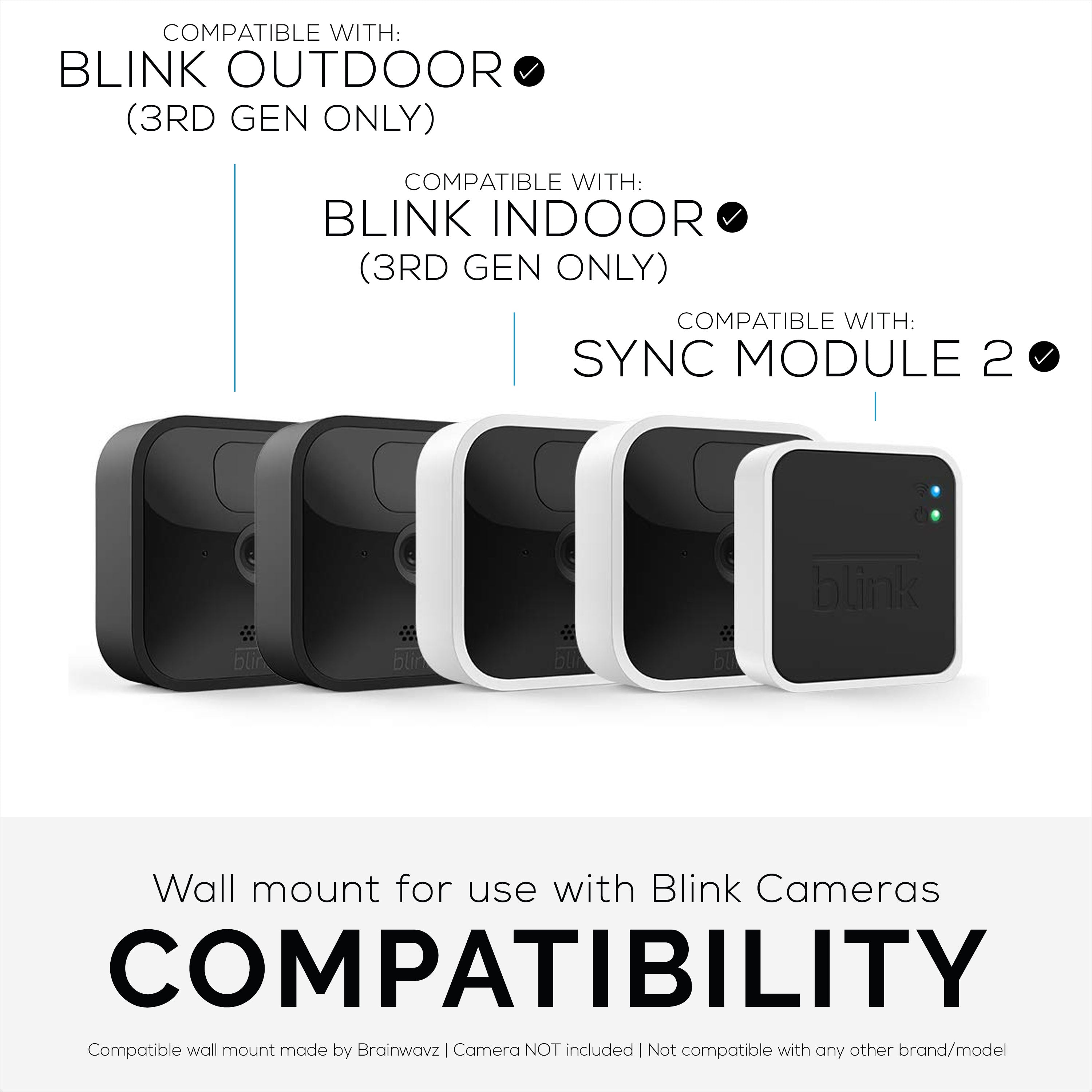 Adhesive Blink Outdoor Indoor (3rd Gen) & Sync Module Camera Mount, 3+1 Pack Holder, No Hassle Installation, No Screws, No Mess Bracket Stand