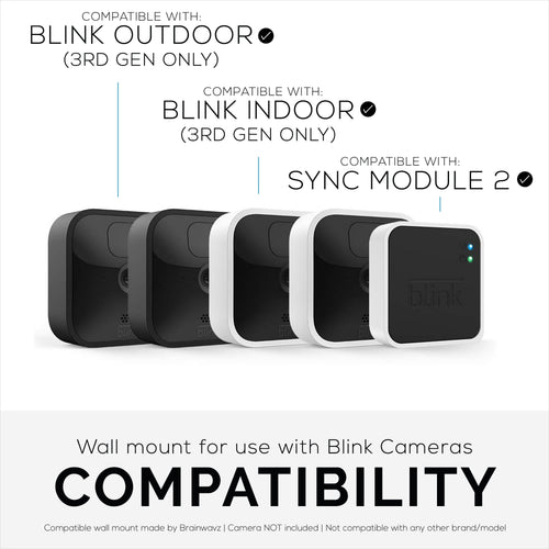 Adhesive Blink Outdoor Indoor (3rd Gen) & Sync Module Camera Mount, 3+1 Pack Holder, No Hassle Installation, No Screws, No Mess Bracket Stand