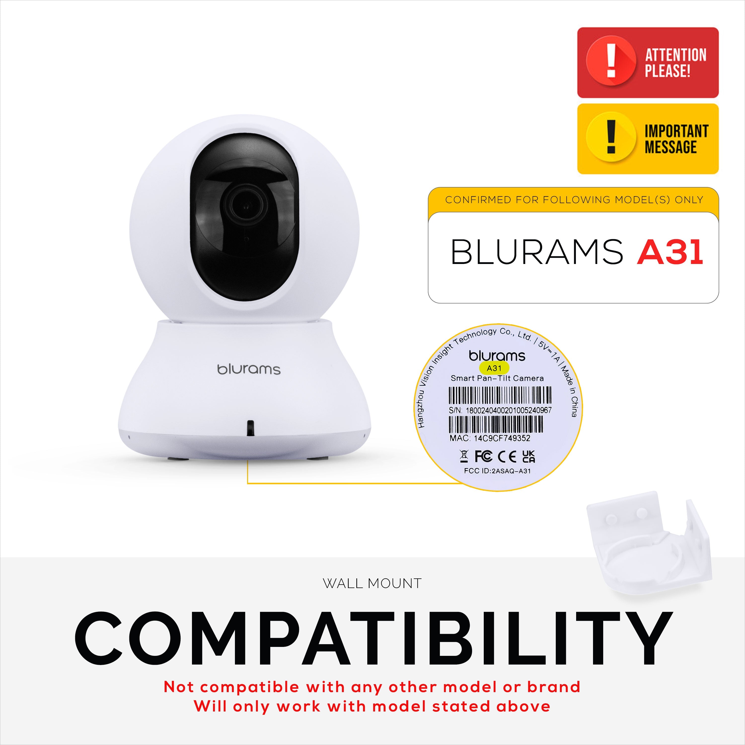 Corner Wall Mount for Blurams A31 2K Security Camera, Adhesive Security Camera Holder Bracket, Reduce Blind Spots & Clutter, Adhesive & Screw-In Mounting