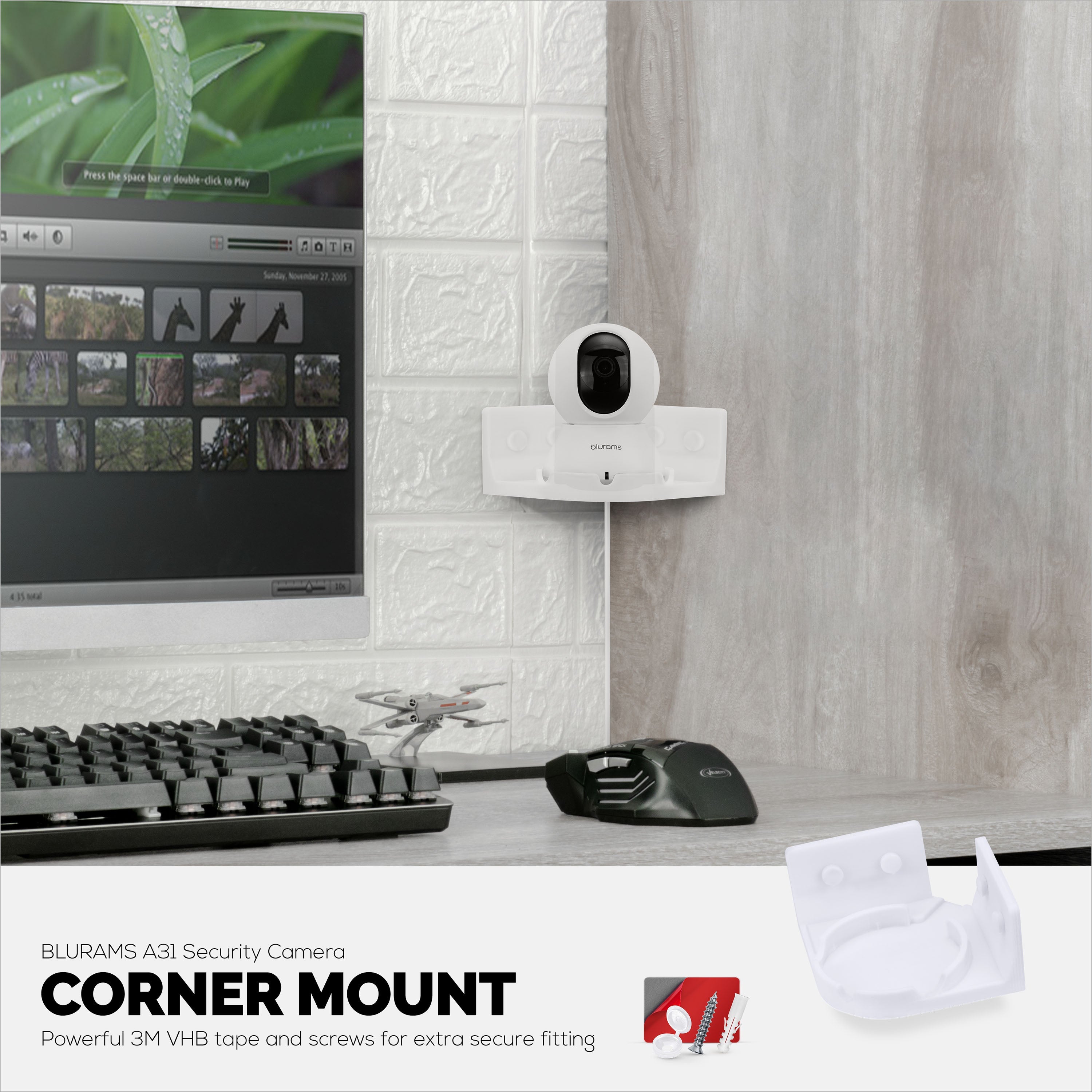 Corner Wall Mount for Blurams A31 2K Security Camera, Adhesive Security Camera Holder Bracket, Reduce Blind Spots & Clutter, Adhesive & Screw-In Mounting