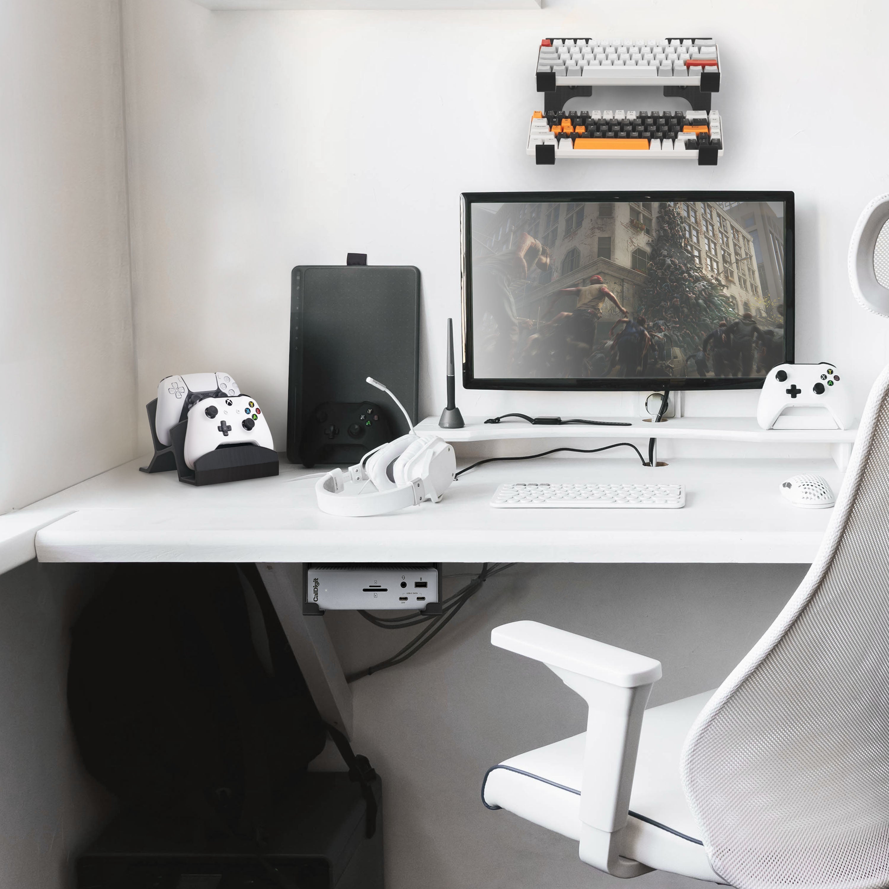 Under Desk Mounting Bracket Compatible with Caldigit TS4 Thunderbolt Station 4 - Space Saving Dock, Easy to Install, Adhesive & Screw-In, Reduce Clutter, Free Desktop Space