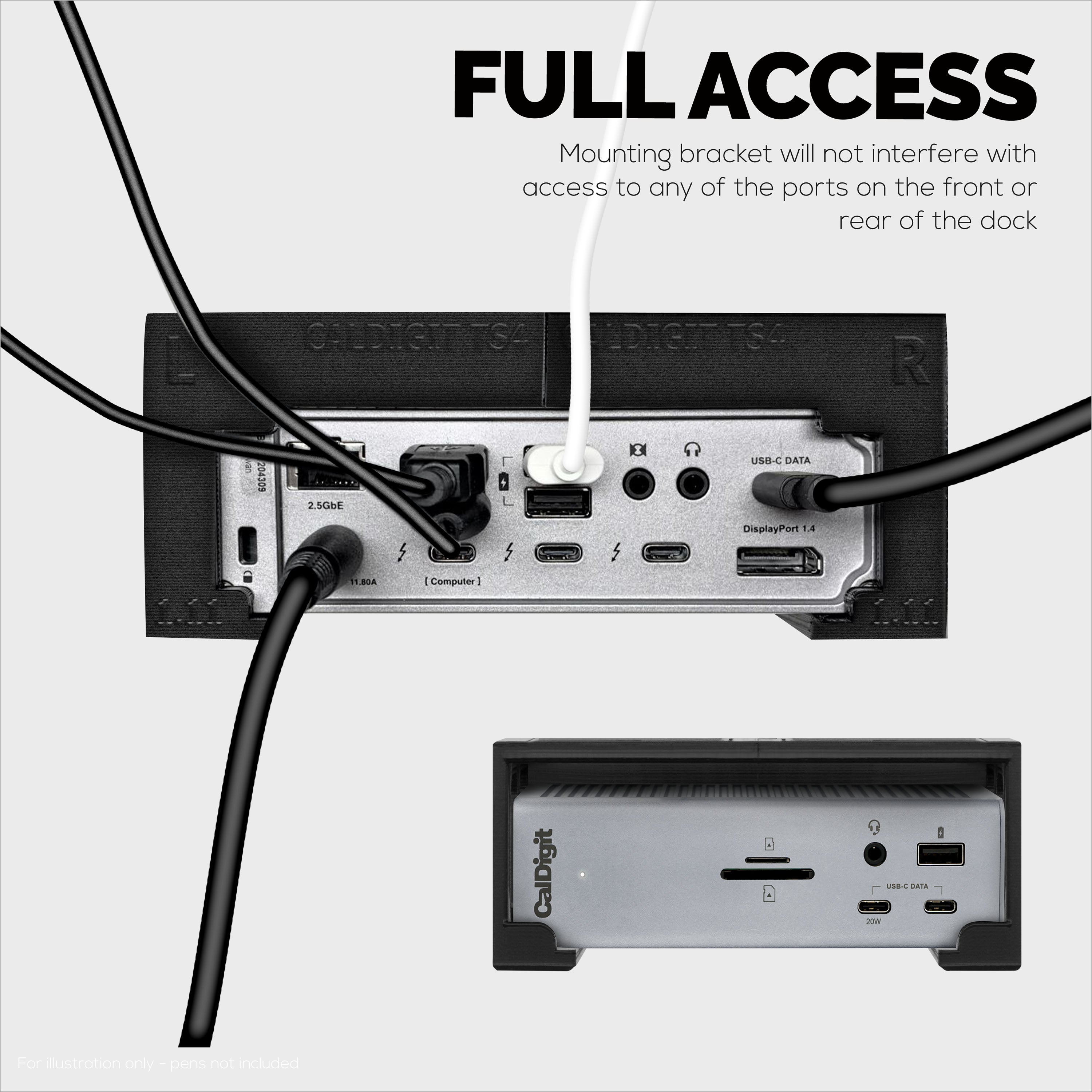 Under Desk Mounting Bracket Compatible with Caldigit TS4 Thunderbolt Station 4 - Space Saving Dock, Easy to Install, Adhesive & Screw-In, Reduce Clutter, Free Desktop Space