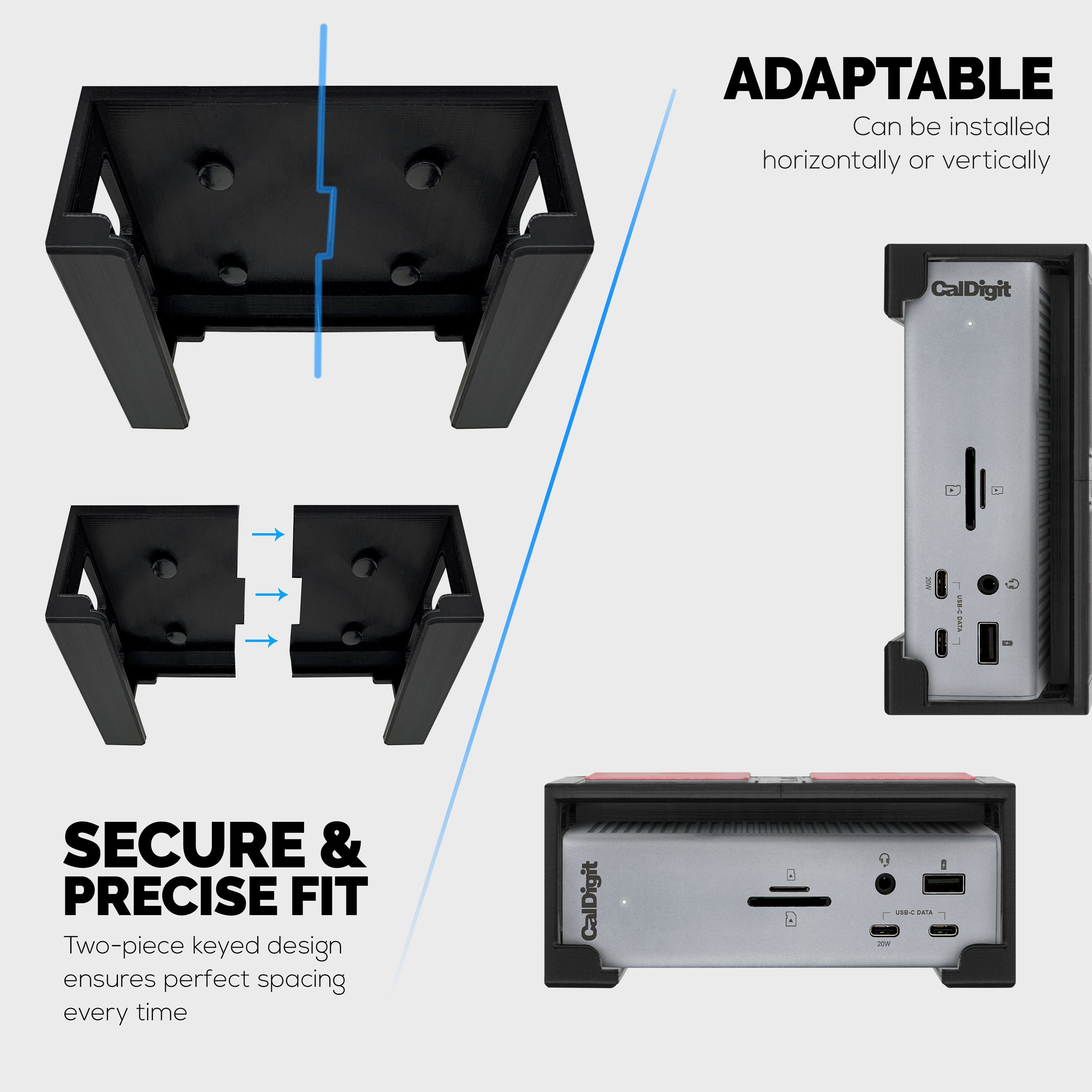 Under Desk Mounting Bracket Compatible with Caldigit TS4 Thunderbolt Station 4 - Space Saving Dock, Easy to Install, Adhesive & Screw-In, Reduce Clutter, Free Desktop Space