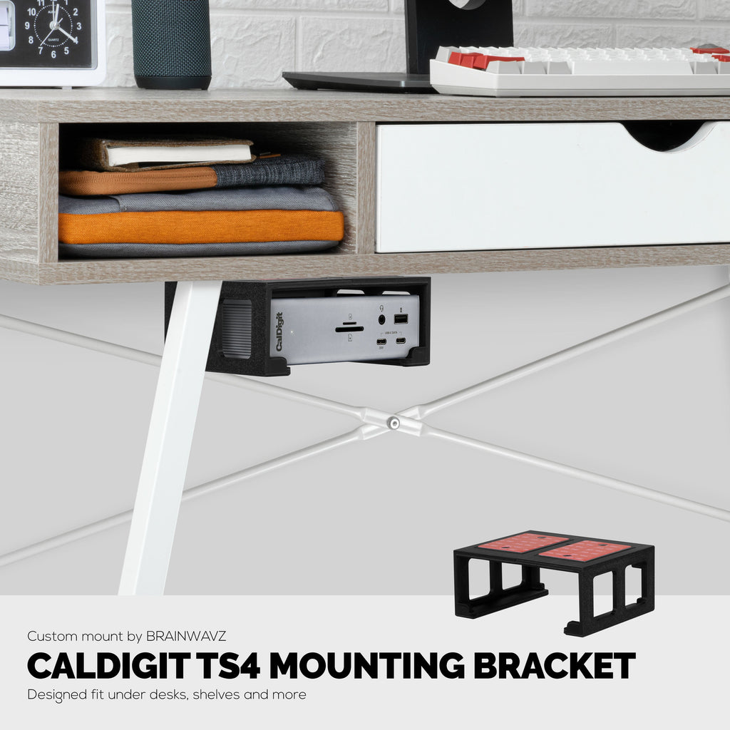 Under Desk Mounting Bracket Compatible with Caldigit TS4 Thunderbolt Station 4 - Space Saving Dock, Easy to Install, Adhesive & Screw-In, Reduce Clutter, Free Desktop Space