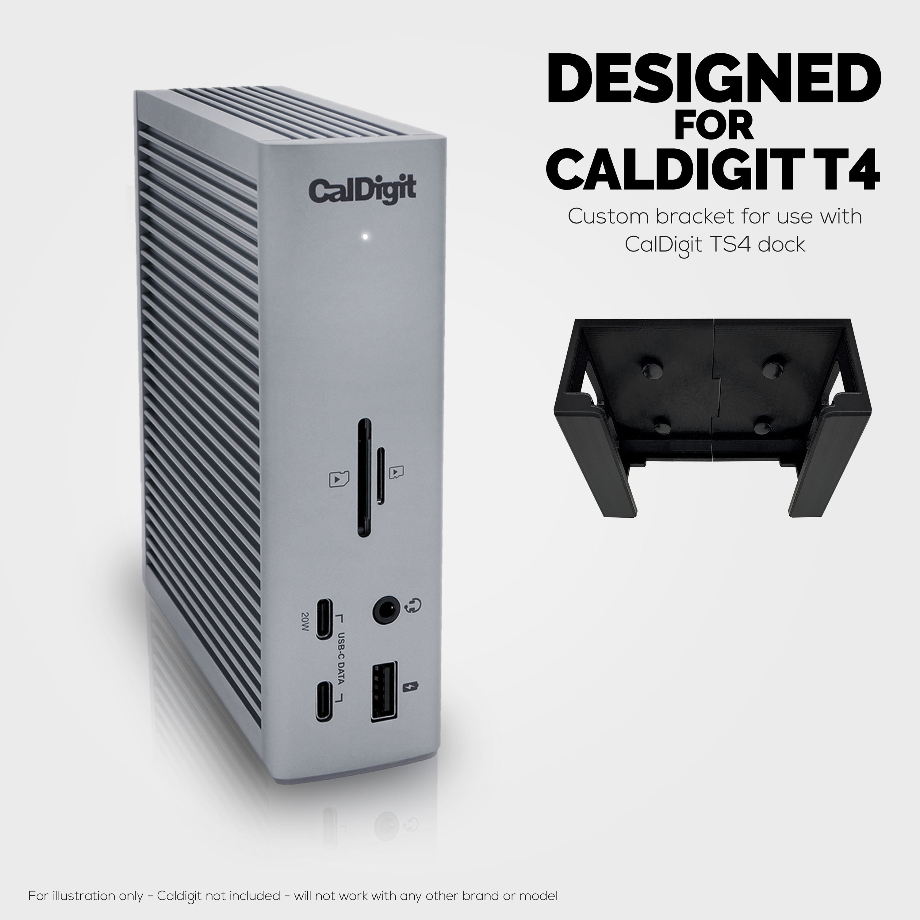 Under Desk Mounting Bracket Compatible with Caldigit TS4 Thunderbolt Station 4 - Space Saving Dock, Easy to Install, Adhesive & Screw-In, Reduce Clutter, Free Desktop Space