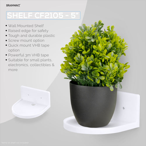 5” Small Floating Shelf, Adhesive & Screw In, For Bluetooth Speakers, Cameras, Plants, Books, Toys & More, Universal Shelves, Easy to Install (SHELF CF2105 White)