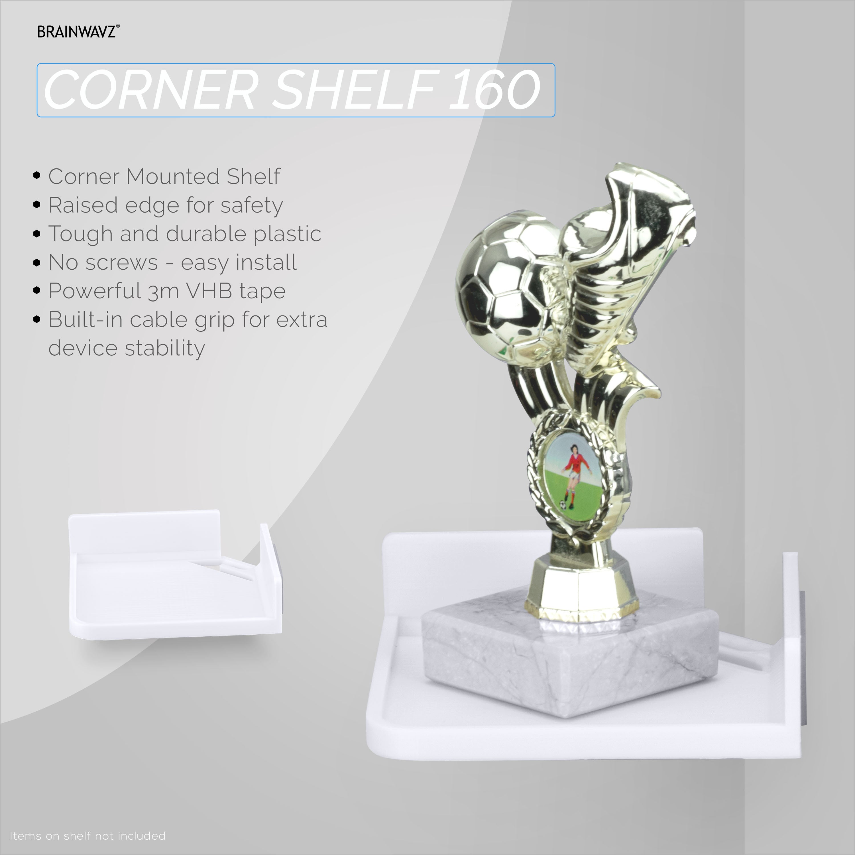 6” Adhesive Corner Small Shelf For Security Cameras, Baby Monitors, Speakers, Plants & More