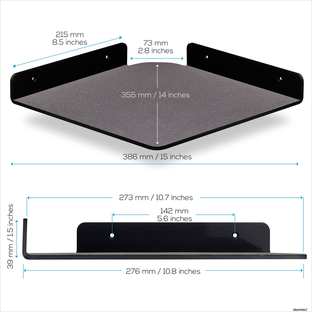 2-Pack 10” Corner Floating Shelf for Speakers, Books, Decor, Plants, Cameras, Photos, Kitchen, Bathroom, Routers & More Universal Small Holder Acrylic Wall Shelves