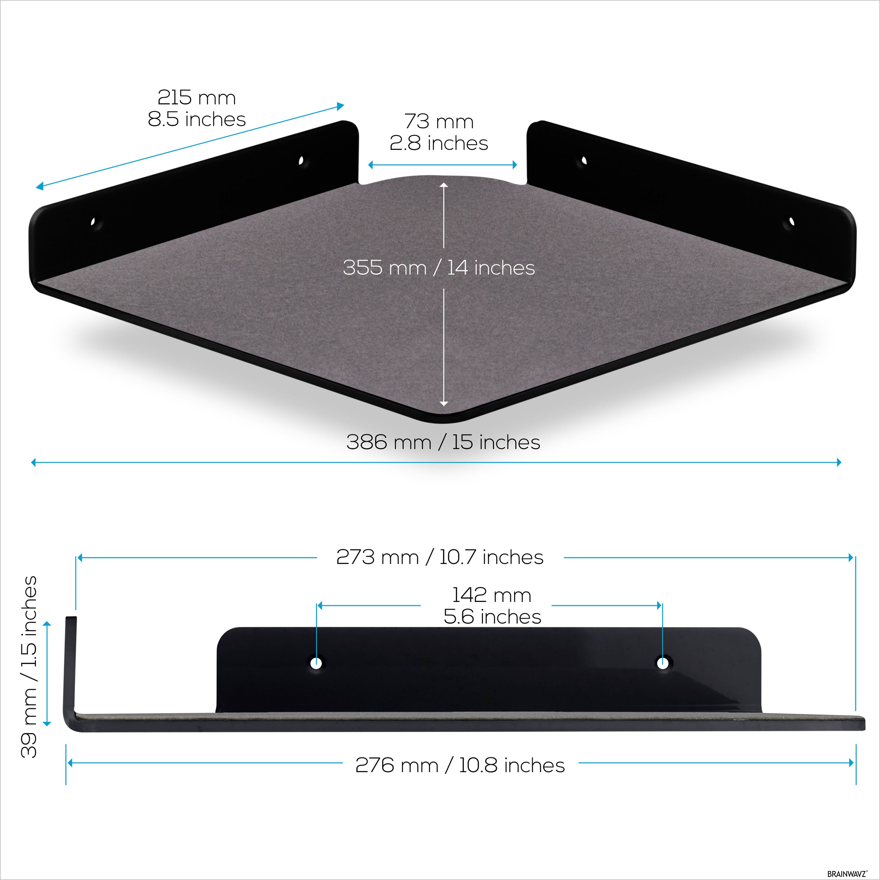 2-Pack 10” Corner Floating Shelf for Speakers, Books, Decor, Plants, Cameras, Photos, Kitchen, Bathroom, Routers & More Universal Small Holder Acrylic Wall Shelves