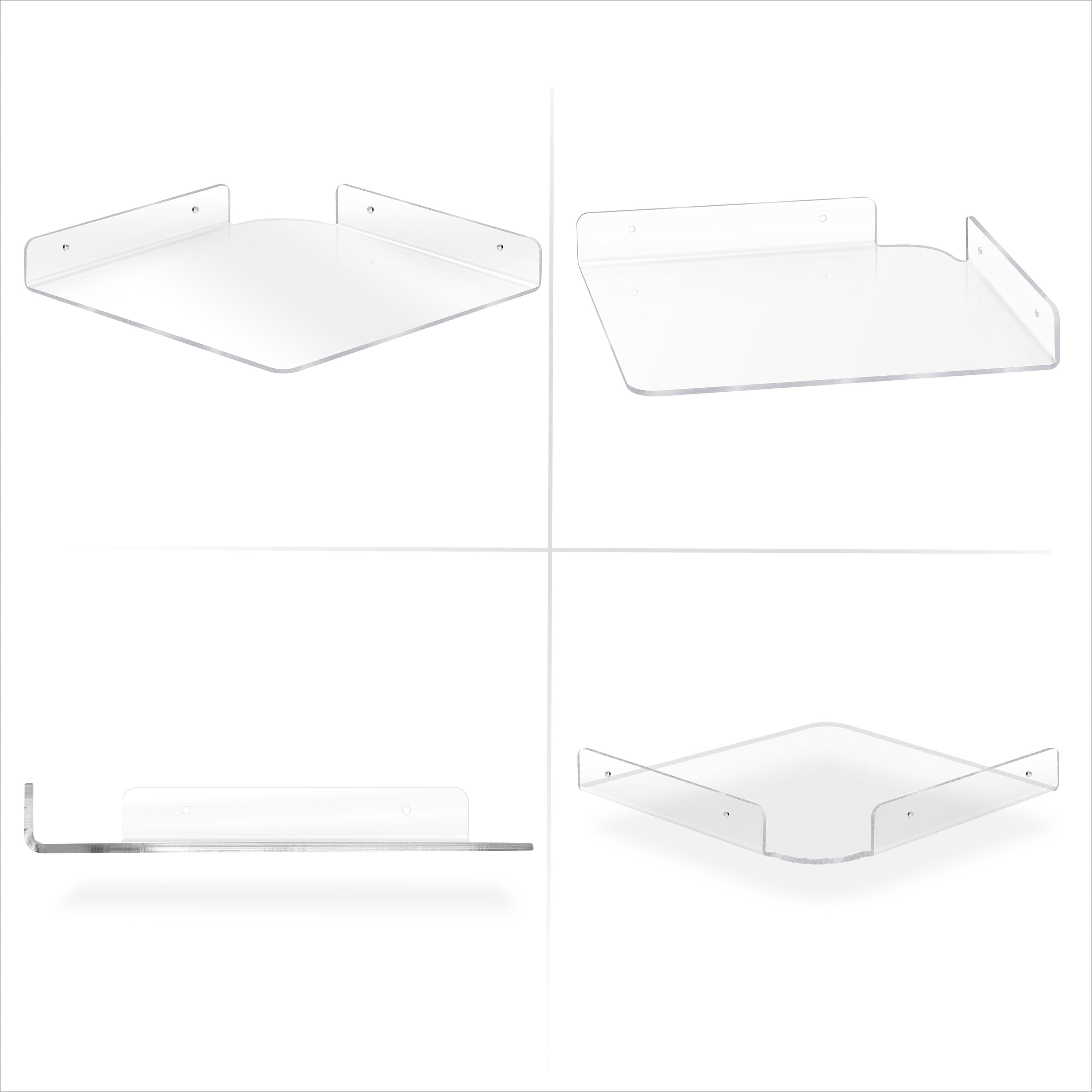 2-Pack 10” Corner Floating Shelf for Speakers, Books, Decor, Plants, Cameras, Photos, Kitchen, Bathroom, Routers & More Universal Small Holder Acrylic Wall Shelves