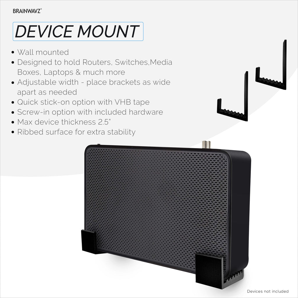 2.5" Cable Box Wall Mount Hanger Holder, Adhesive & Screw-In, for Routers, Laptops, Modem, Mesh Wifi, Apple TV, Network Switch & More