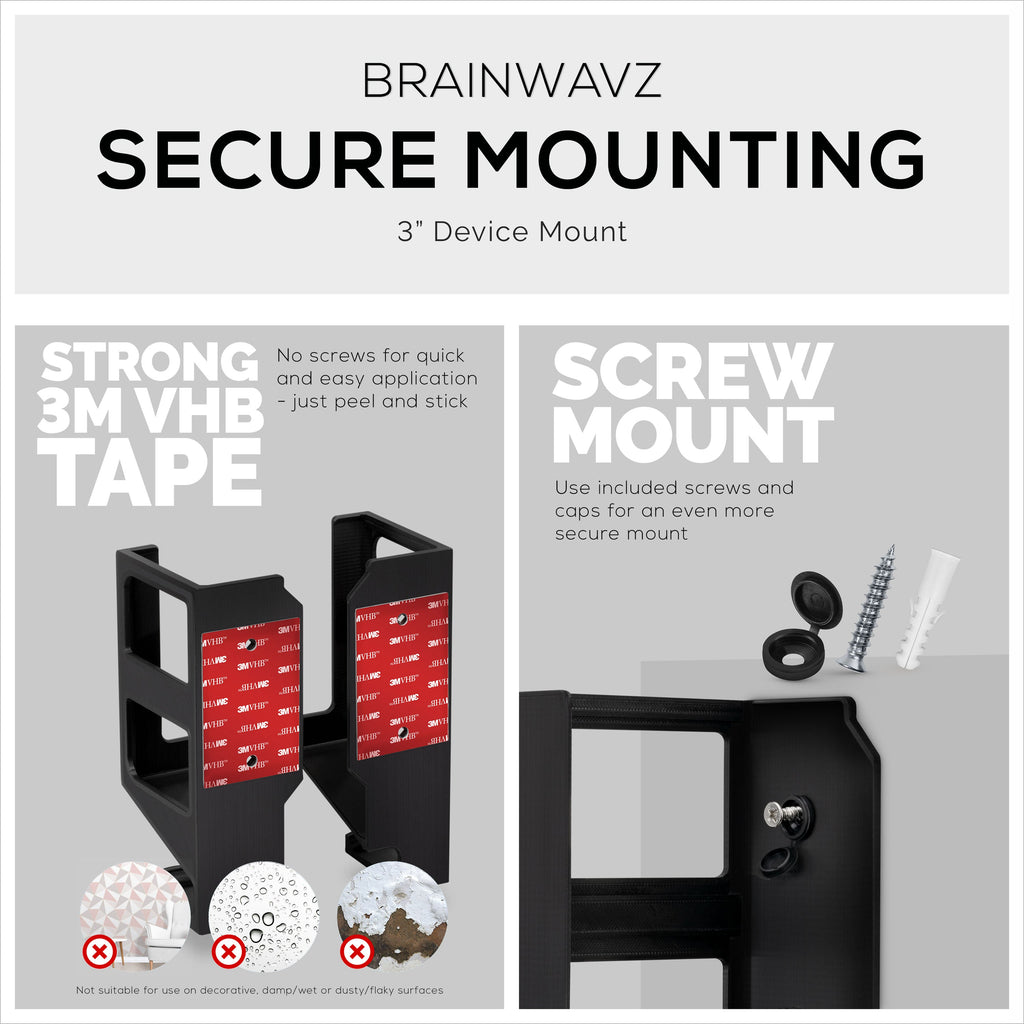Vertical 3" Wall Mount And Headphone Hanger Holder, Adhesive & Screw-In for Laptops, Modem Router Mesh TV Cable Box, Network Switch & More
