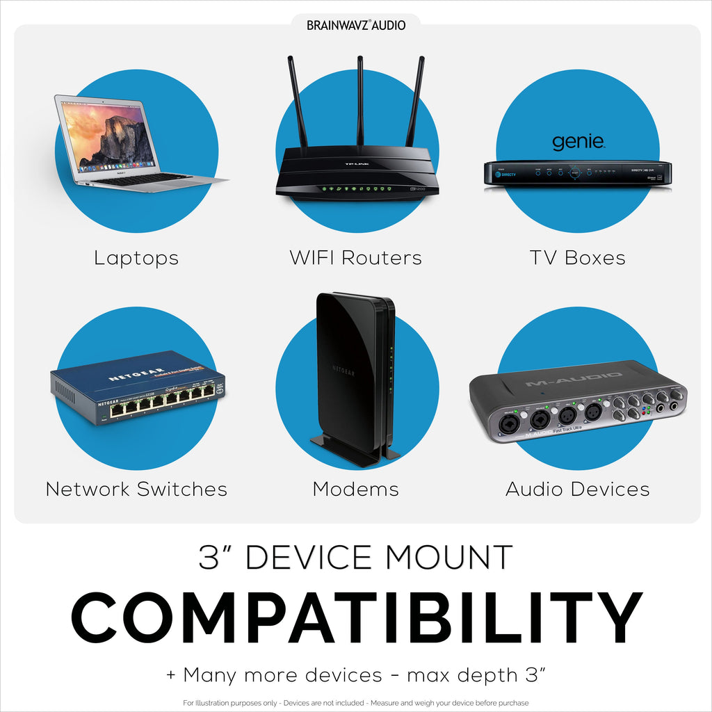 Vertical 3" Wall Mount And Headphone Hanger Holder, Adhesive & Screw-In for Laptops, Modem Router Mesh TV Cable Box, Network Switch & More