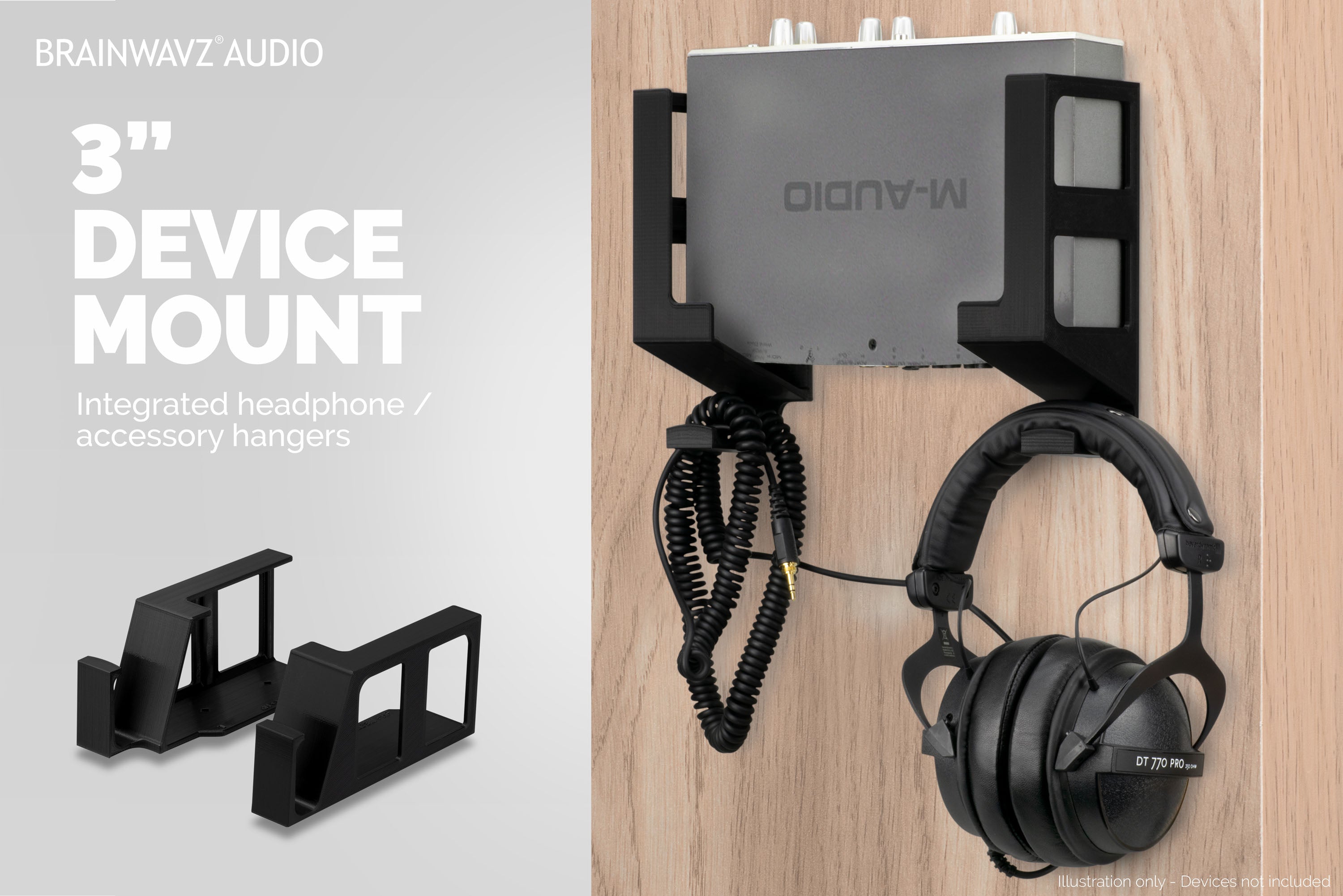 Vertical 3" Wall Mount And Headphone Hanger Holder, Adhesive & Screw-In for Laptops, Modem Router Mesh TV Cable Box, Network Switch & More