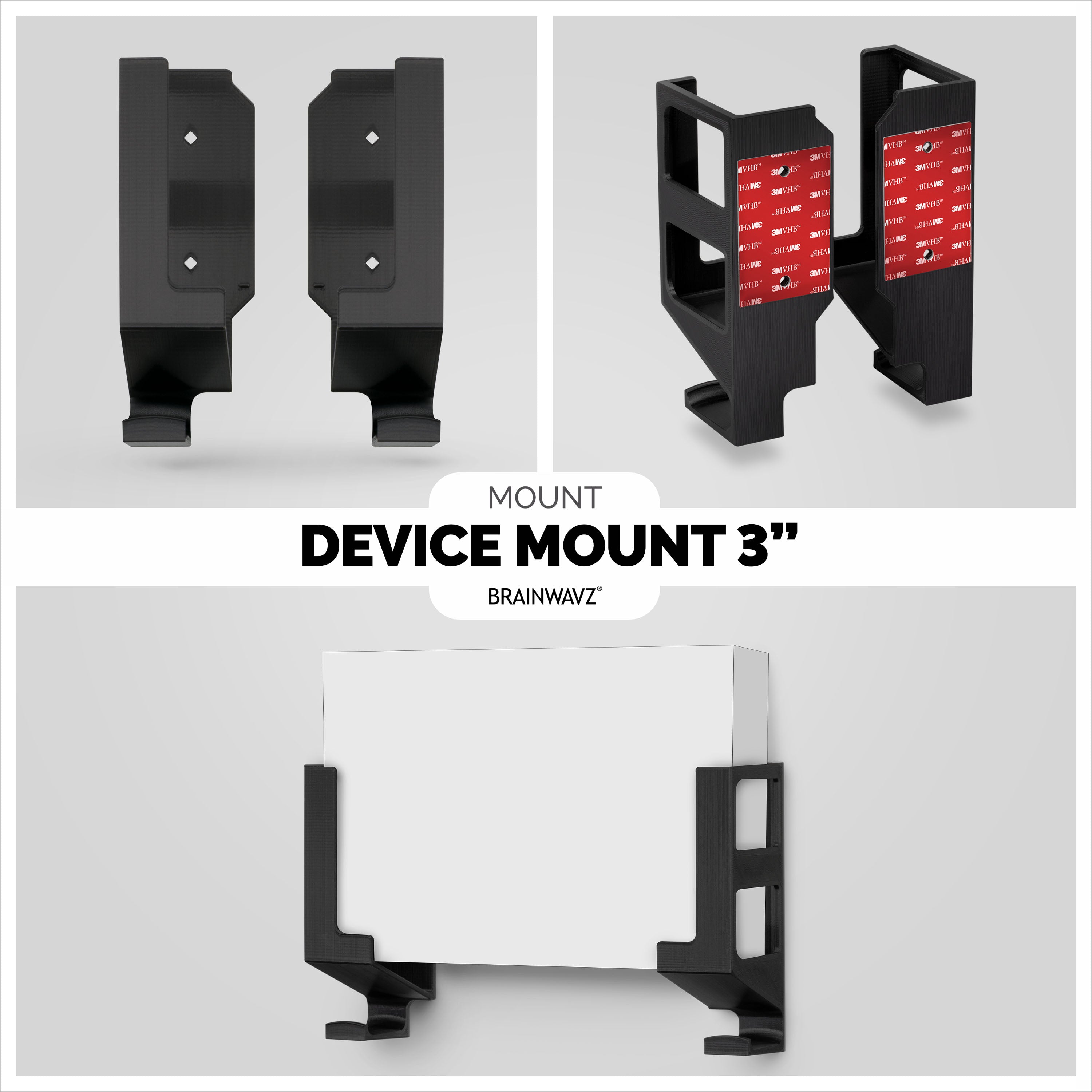 Vertical 3" Wall Mount And Headphone Hanger Holder, Adhesive & Screw-In for Laptops, Modem Router Mesh TV Cable Box, Network Switch & More
