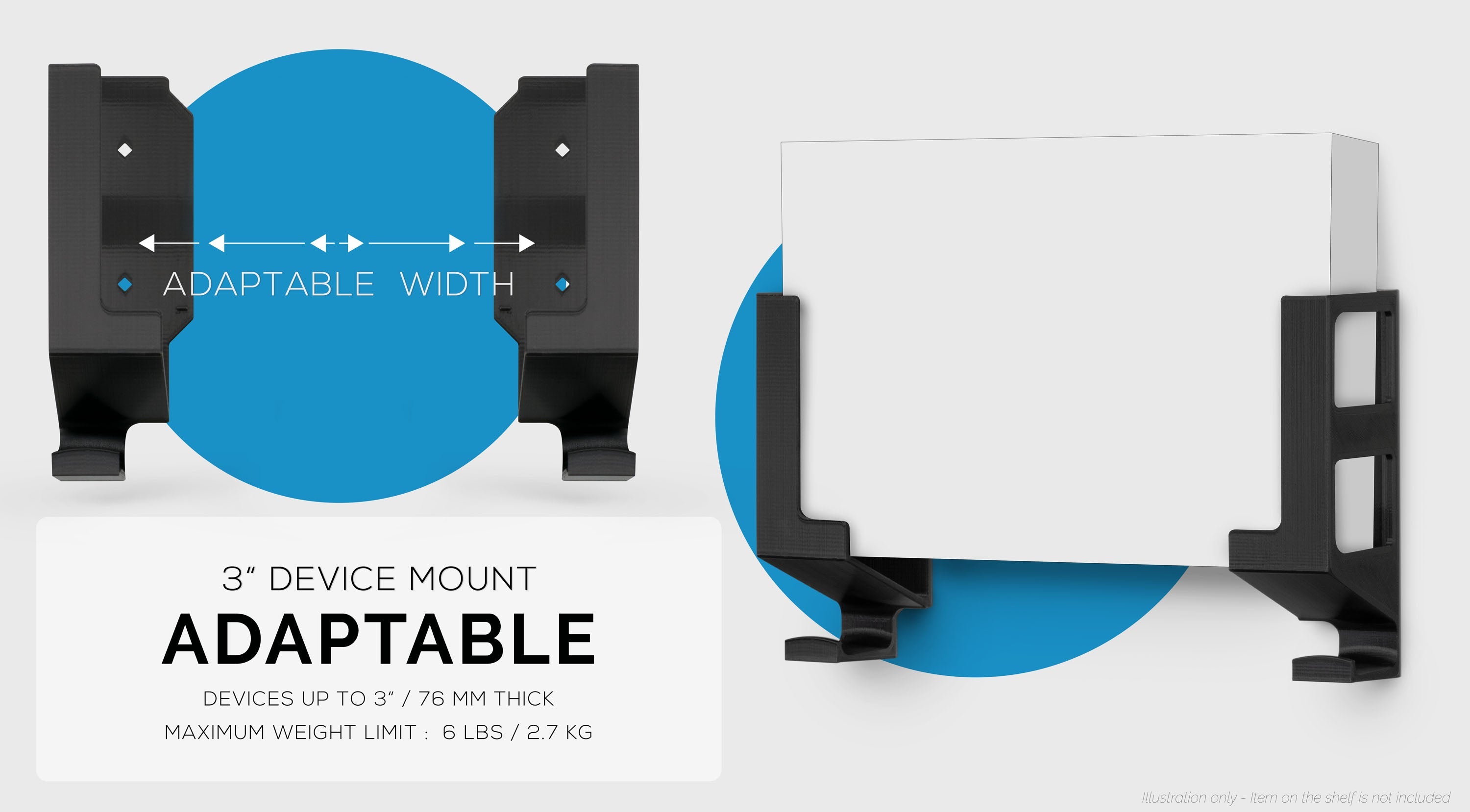 Vertical 3" Wall Mount And Headphone Hanger Holder, Adhesive & Screw-In for Laptops, Modem Router Mesh TV Cable Box, Network Switch & More