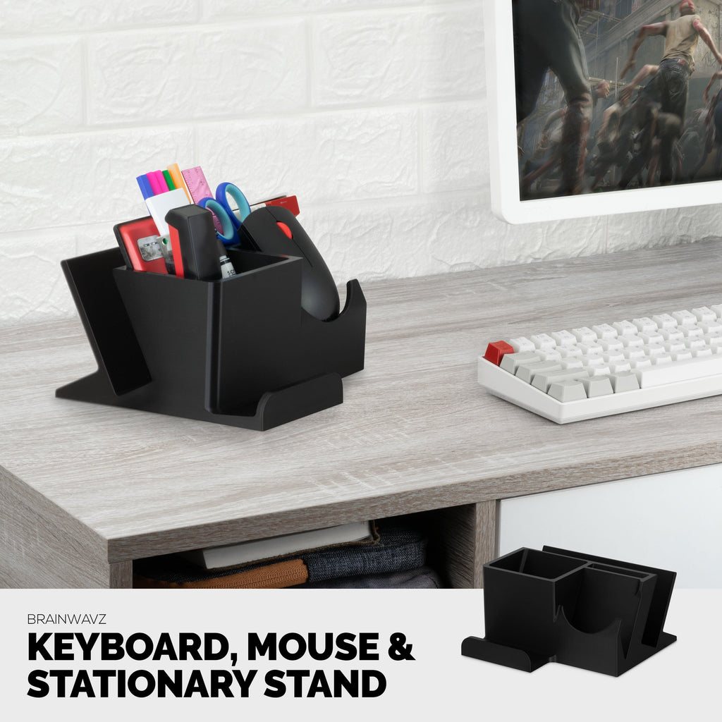 Desktop Keyboard, Mouse & Phone Stand Holder w/ Stationary Storage, Suitable for Small Or Large Keyboards, Tablets, Gaming & Office Mice