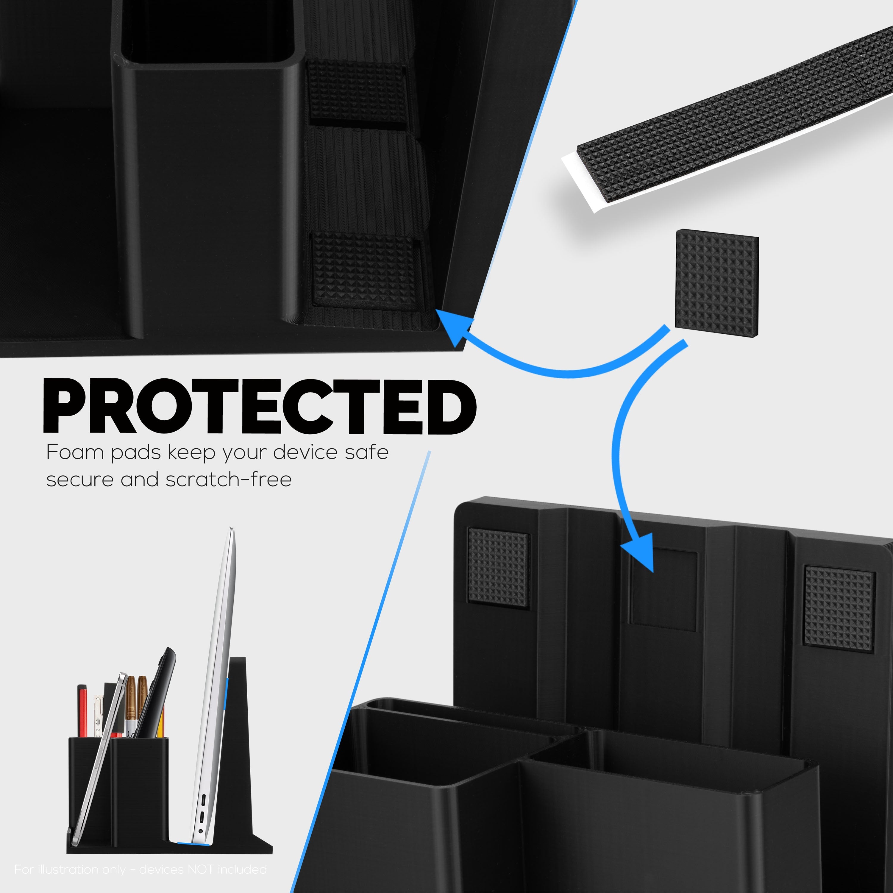 Laptop Stand for Desk with Pen Holder & Phone Stand - All In One Organizer, Reduce Desktop Clutter