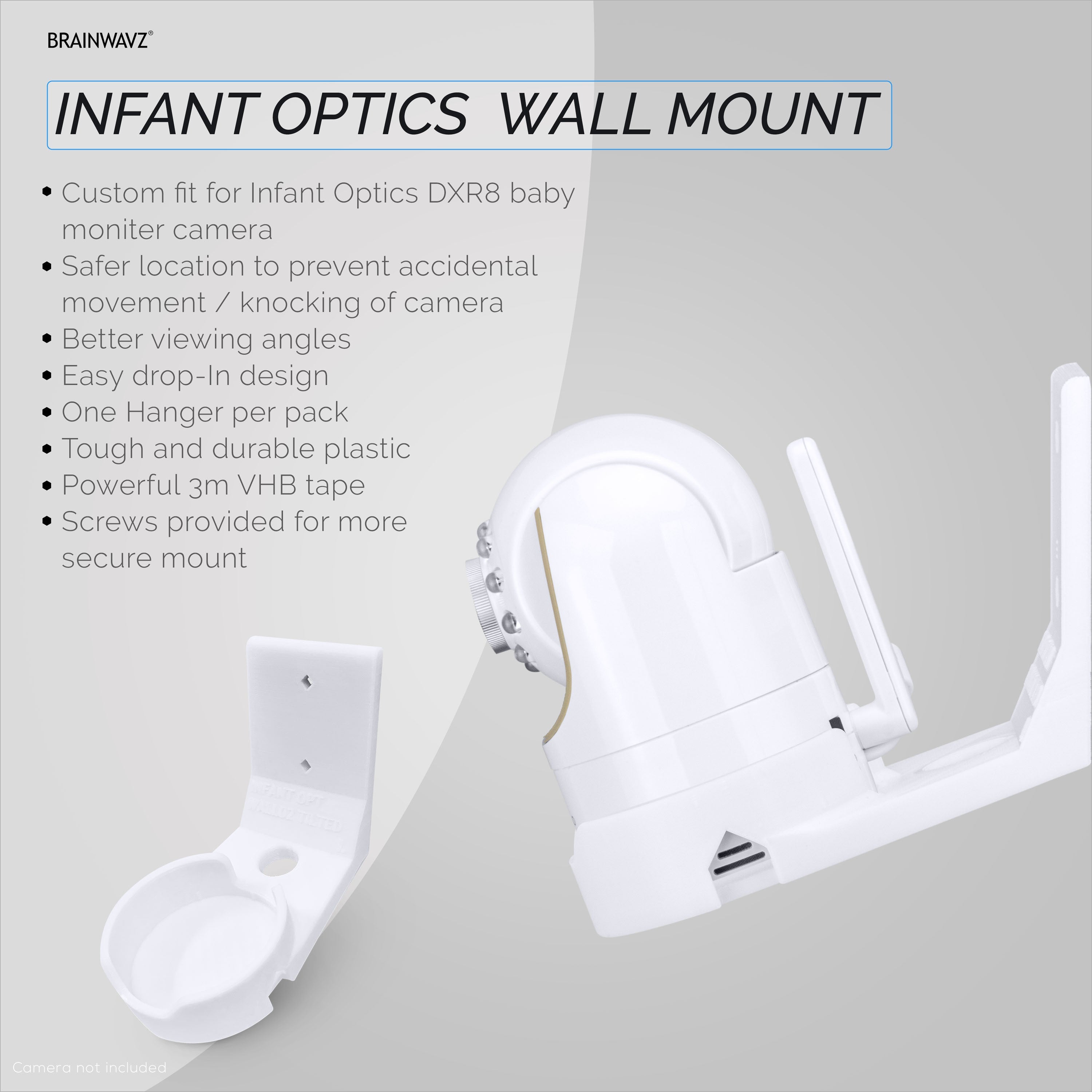 Infant Optics DXR8 & Pro Tilted Wall Mount Holder, Adhesive & Screw-In Holder, Easy to Install